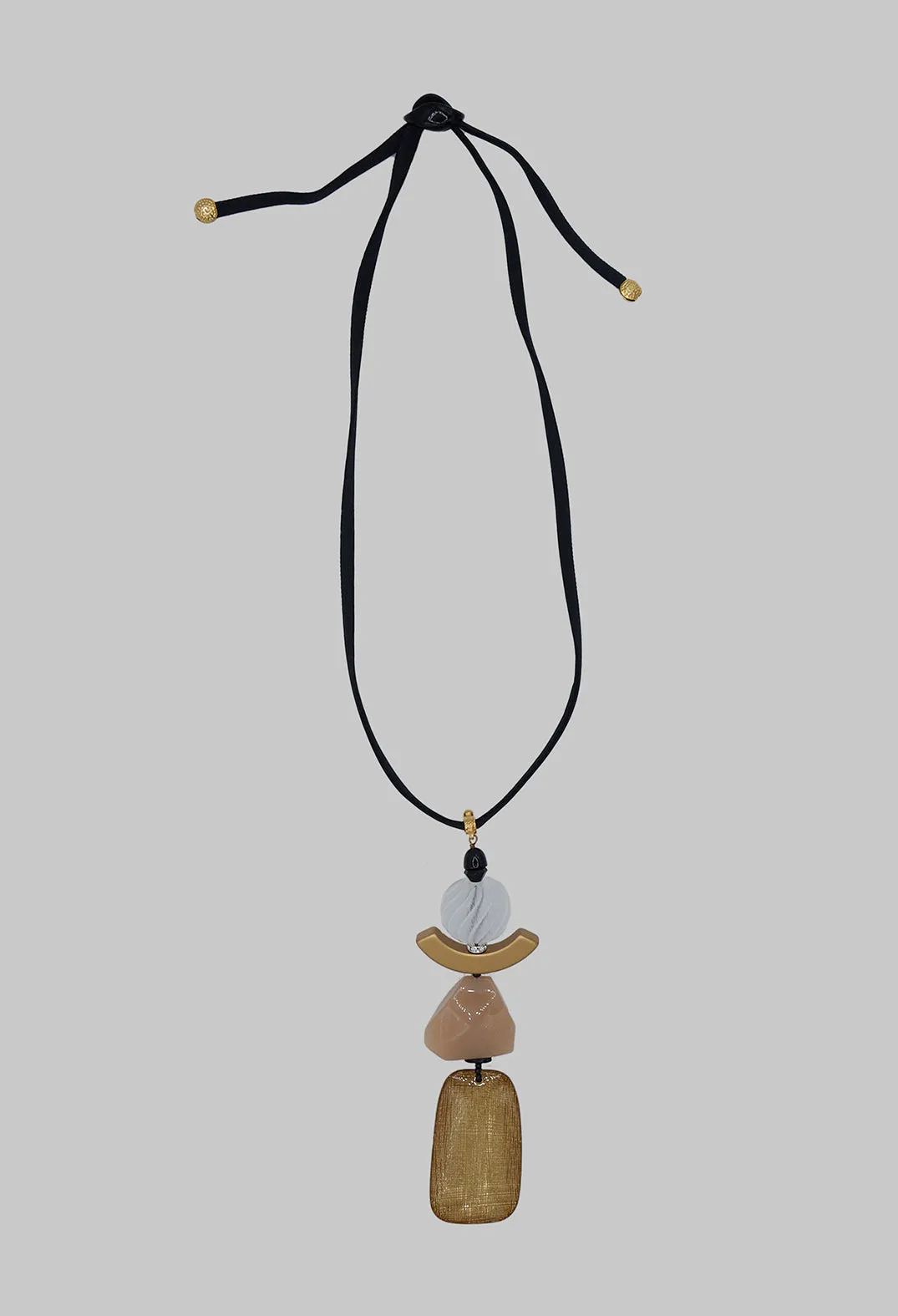 Adjustable Necklace with Long Drop Pendant in Neutral