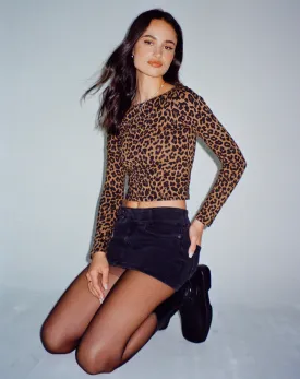 Amabon Long Sleeve Top in Brown Leopard Daze