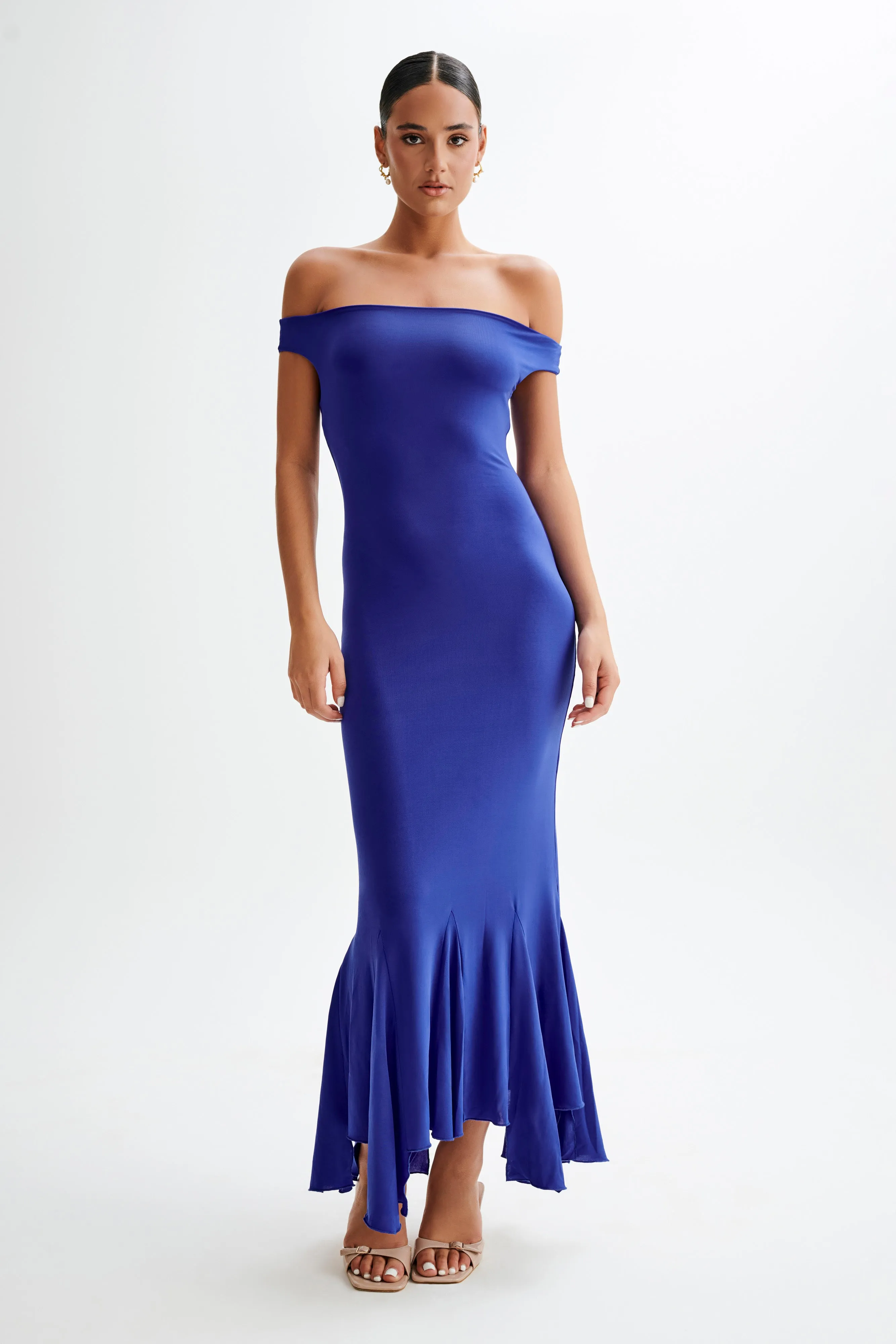 Analina Slinky Handkerchief Midi Dress - Cobalt Blue