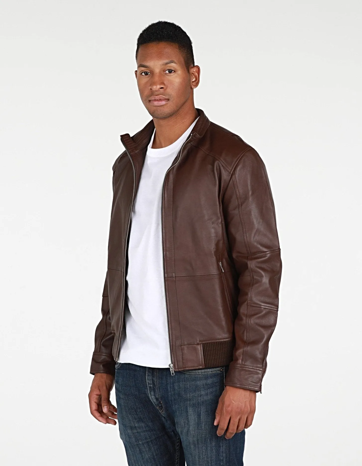 Austin Mens Leather Bomber Jacket Brown