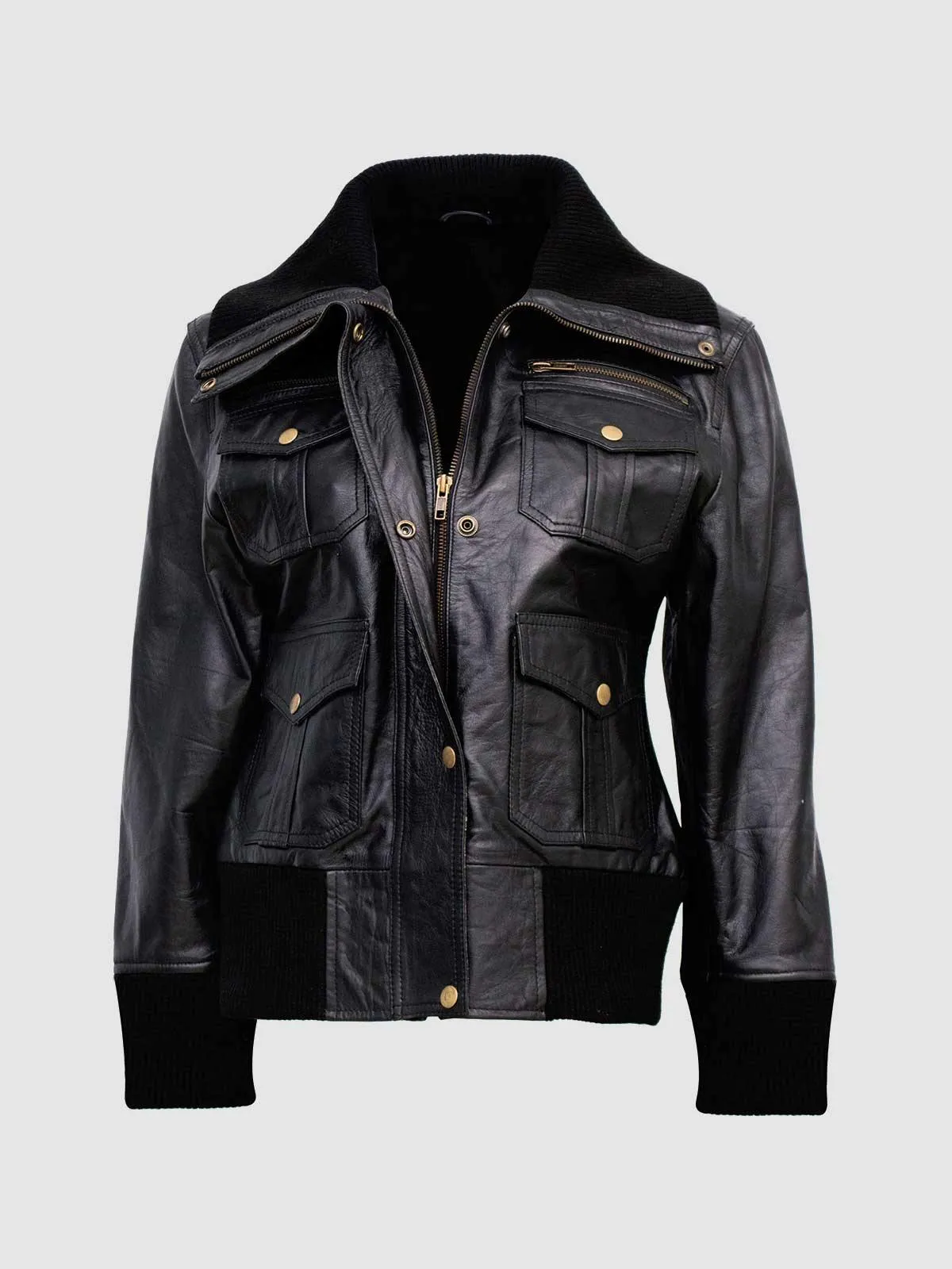 Black Leather Bomber Jacket