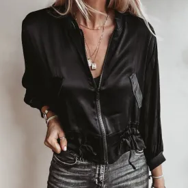 BLACK Satin bomber top