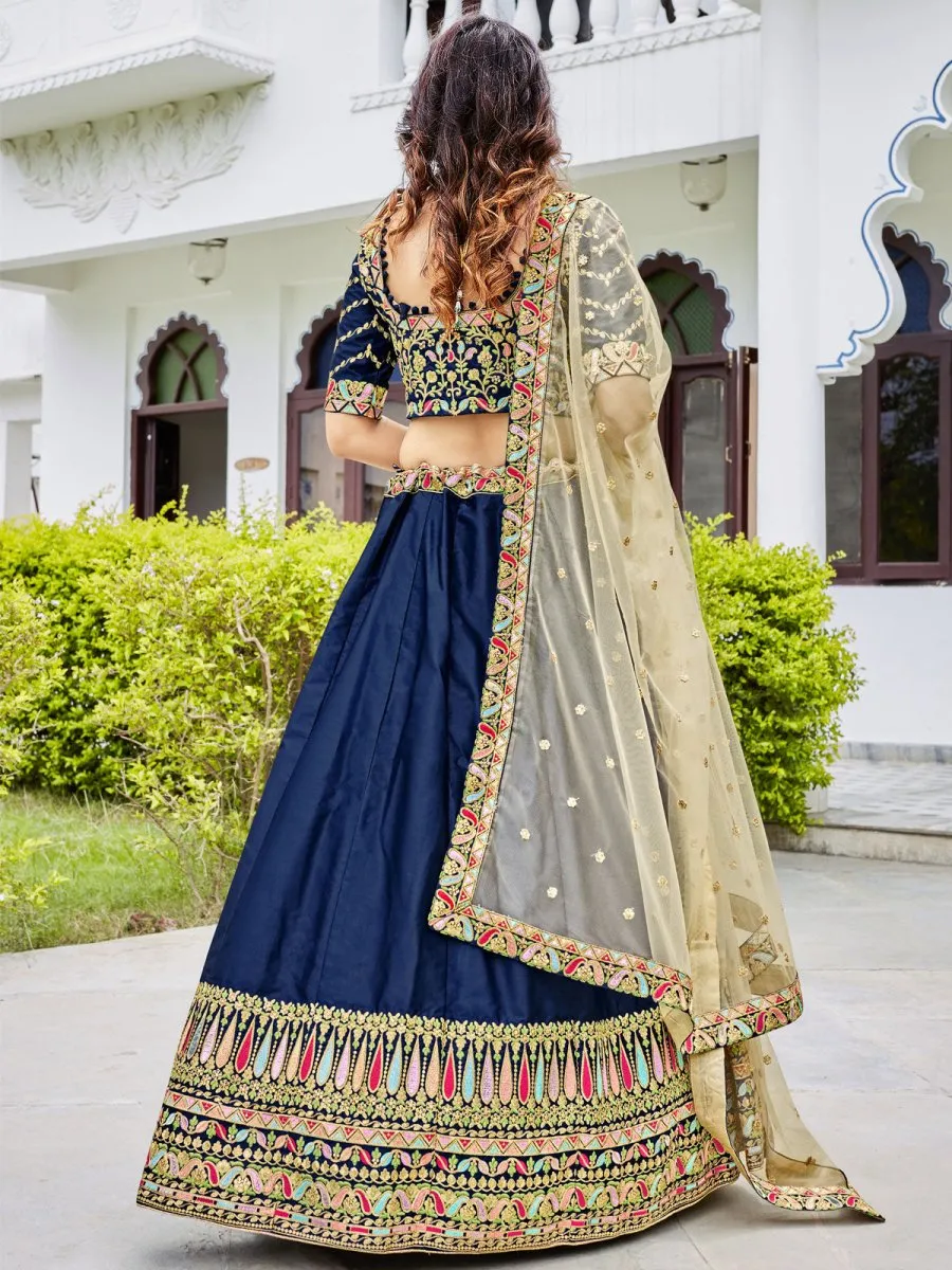 Blue Silk Embroidered Lehenga Choli