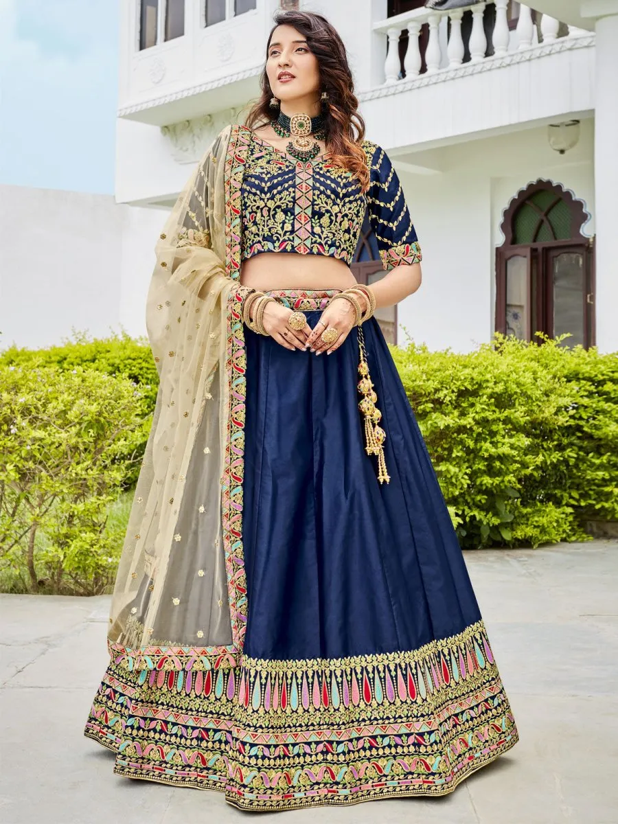 Blue Silk Embroidered Lehenga Choli