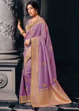 Bright Lilac Purple Designer Zari Woven Tissue Silk Saree