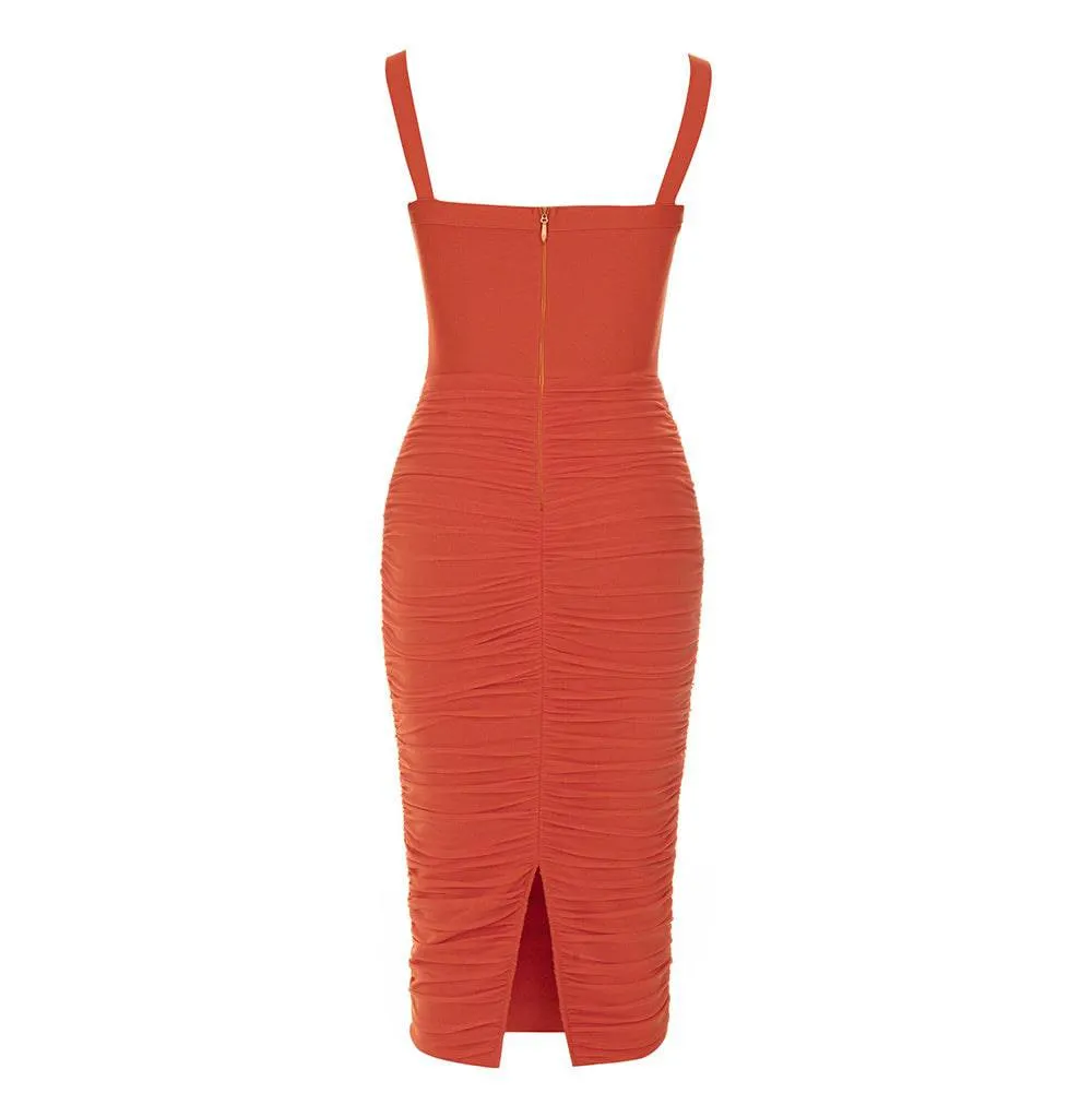 Ceri Crisscross Front Ruched Mesh Midi Dress