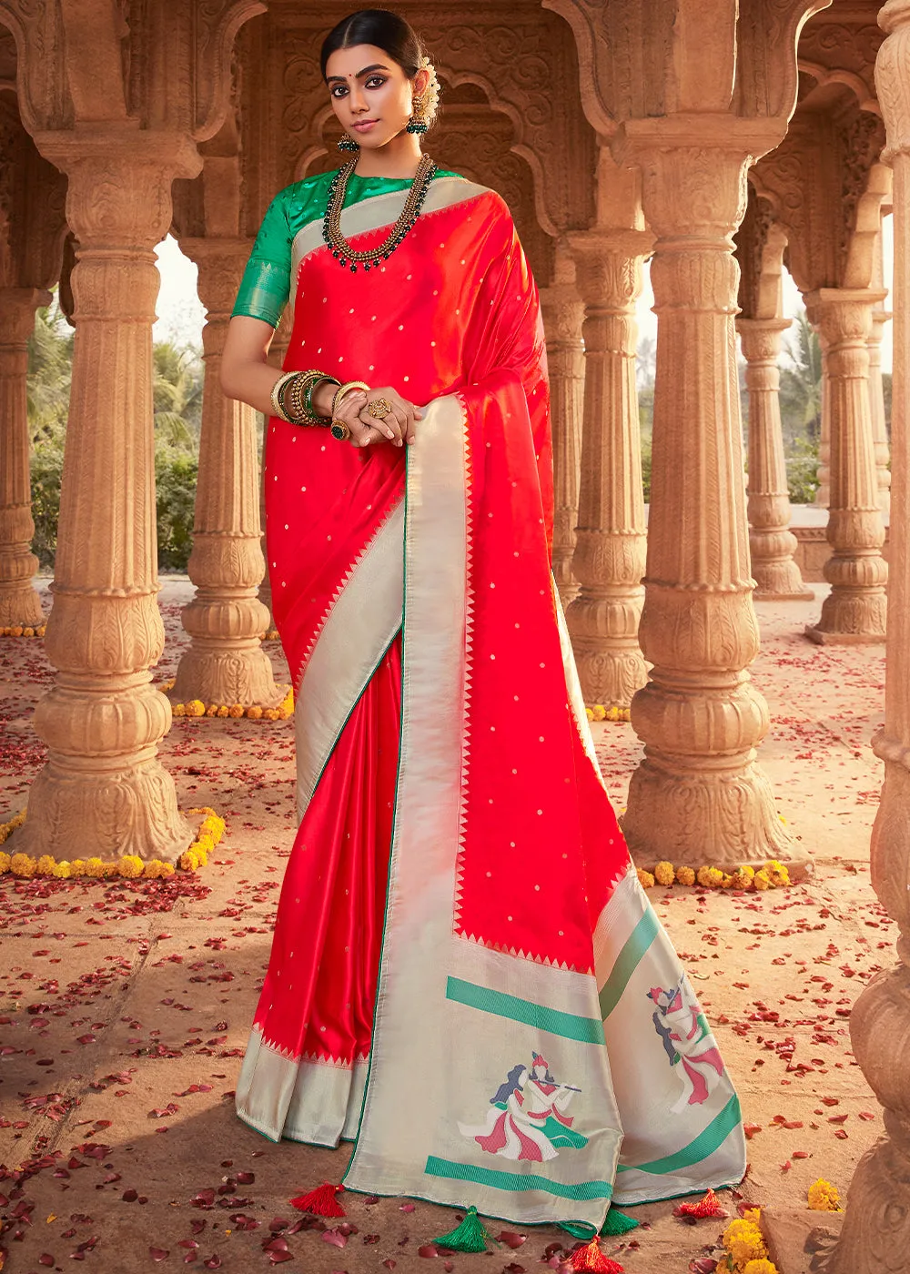 Crimson Red Woven Kanjivaram Silk Saree