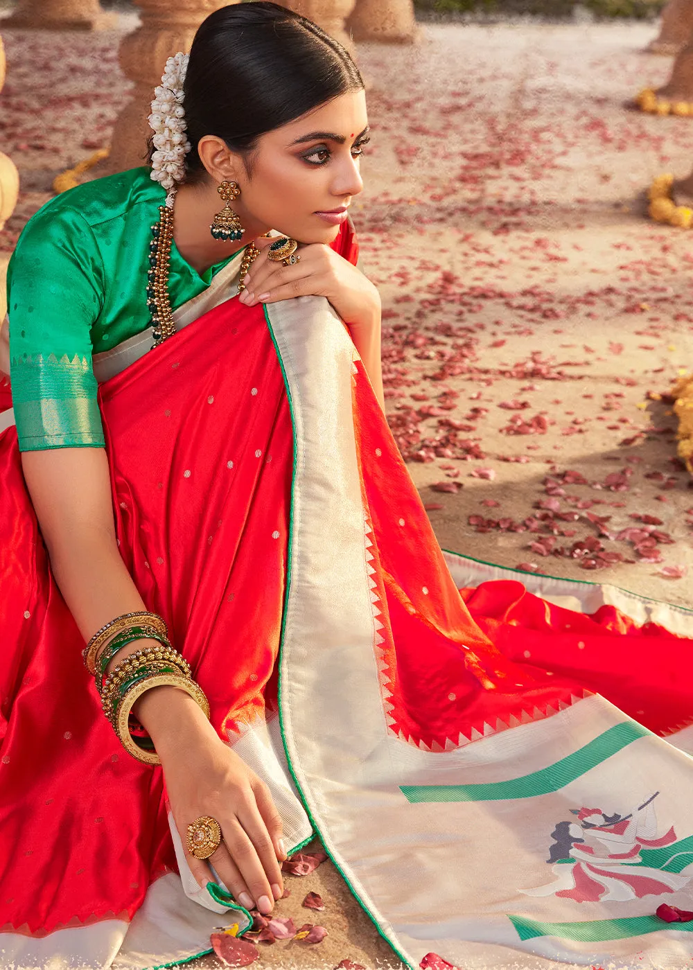 Crimson Red Woven Kanjivaram Silk Saree