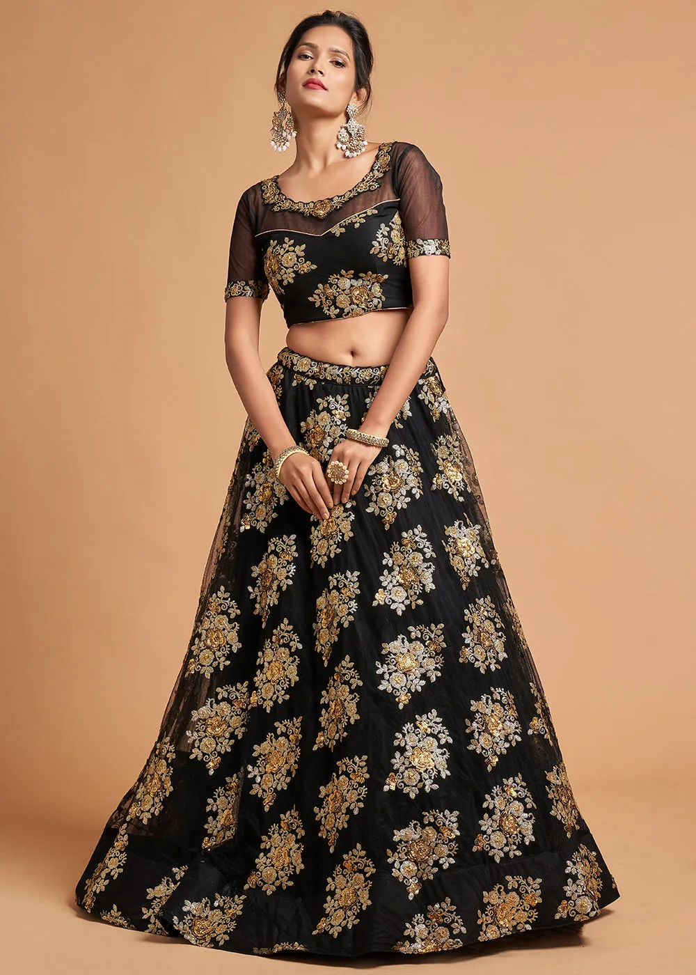 Fairytale Black Stylish Embroidered A Line Lehenga Choli