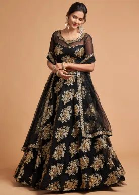 Fairytale Black Stylish Embroidered A Line Lehenga Choli