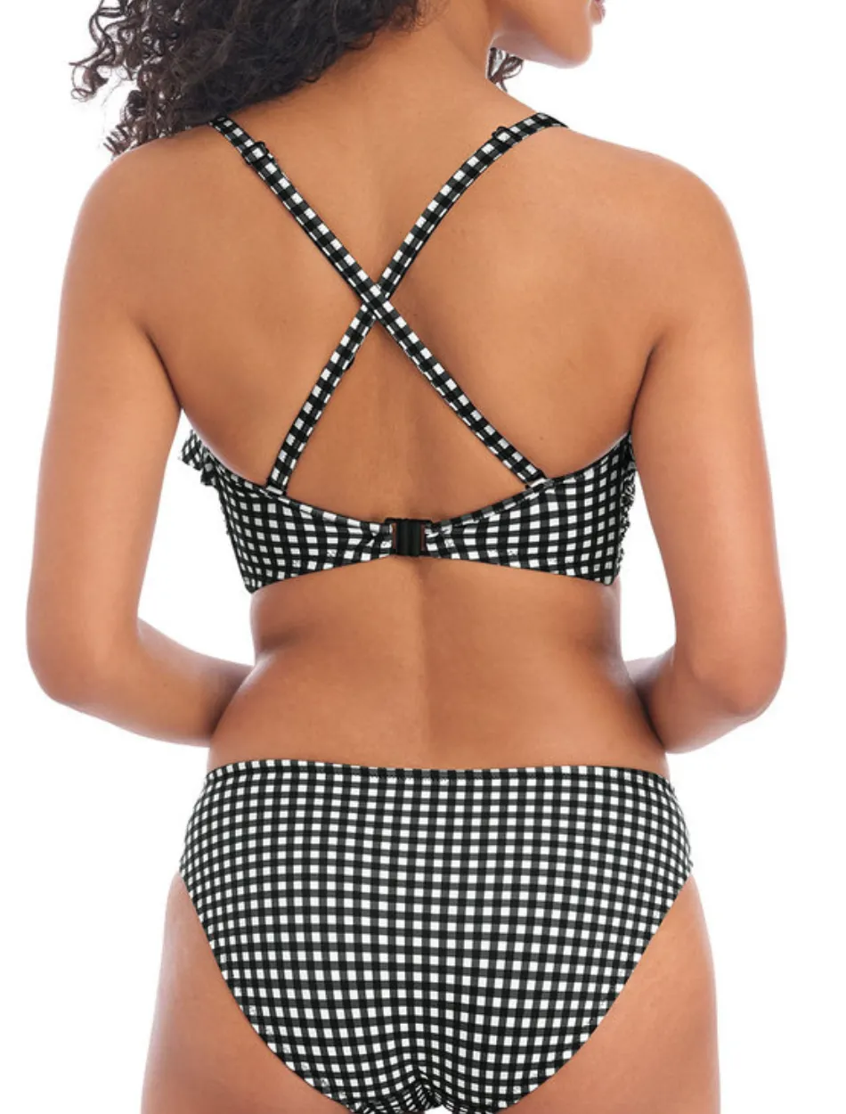 Freya Check In Underwire Bandeau Bikini Top, Black and White | Check In Freya Bandeau Bikini Tops | Check Bandeau Bikini Top