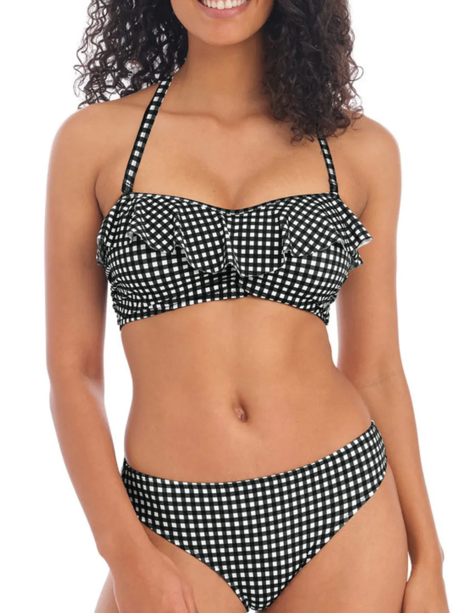 Freya Check In Underwire Bandeau Bikini Top, Black and White | Check In Freya Bandeau Bikini Tops | Check Bandeau Bikini Top