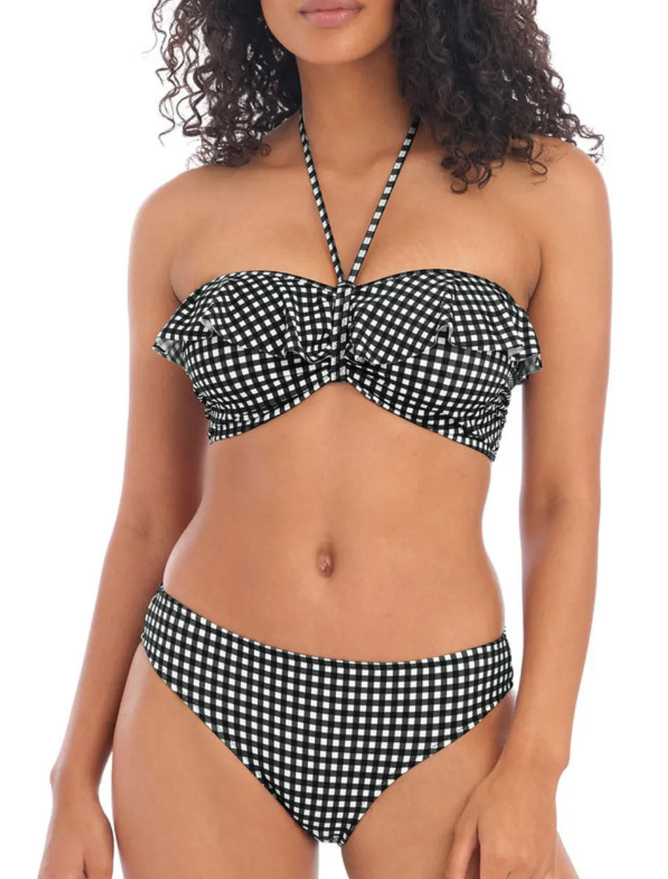 Freya Check In Underwire Bandeau Bikini Top, Black and White | Check In Freya Bandeau Bikini Tops | Check Bandeau Bikini Top