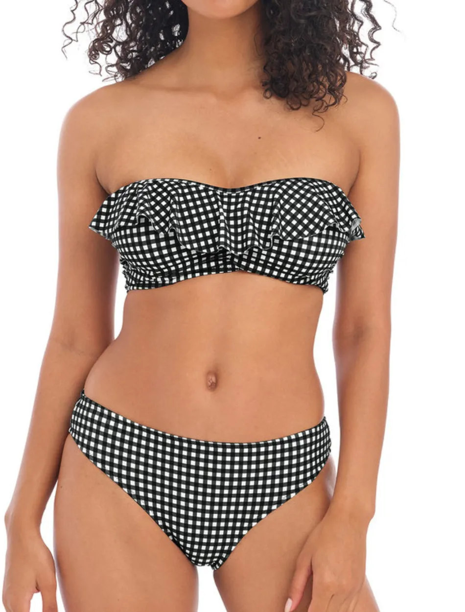 Freya Check In Underwire Bandeau Bikini Top, Black and White | Check In Freya Bandeau Bikini Tops | Check Bandeau Bikini Top