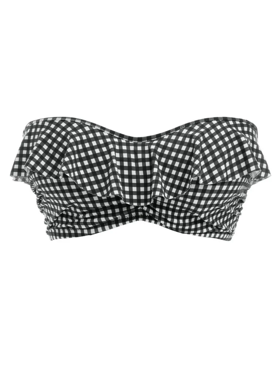 Freya Check In Underwire Bandeau Bikini Top, Black and White | Check In Freya Bandeau Bikini Tops | Check Bandeau Bikini Top