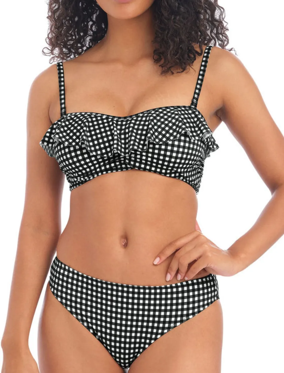 Freya Check In Underwire Bandeau Bikini Top, Black and White | Check In Freya Bandeau Bikini Tops | Check Bandeau Bikini Top