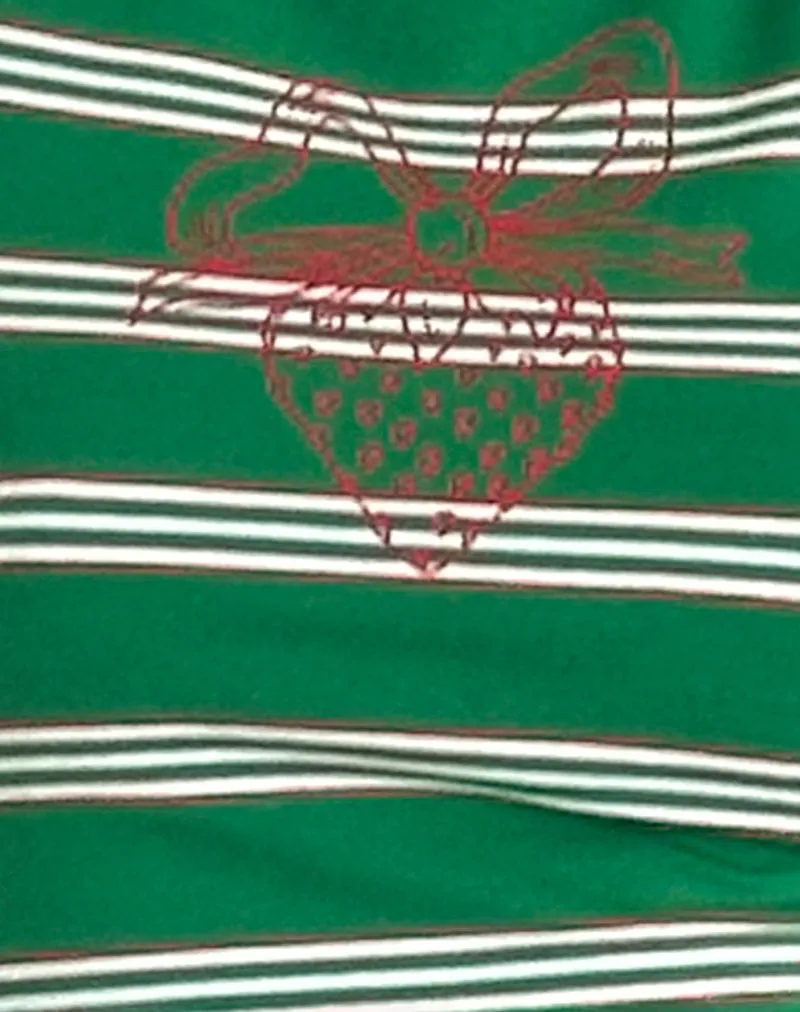 Glenda Jersey Tee in Green and White Stripe with Strawberry Motif