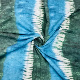 Green & Blue Tie & Dye Print Mulmul Fabric