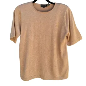 Jeanne Pierre Vintage Gold Metallic Knit Short Sleeve Women's Shirt Blouse Top