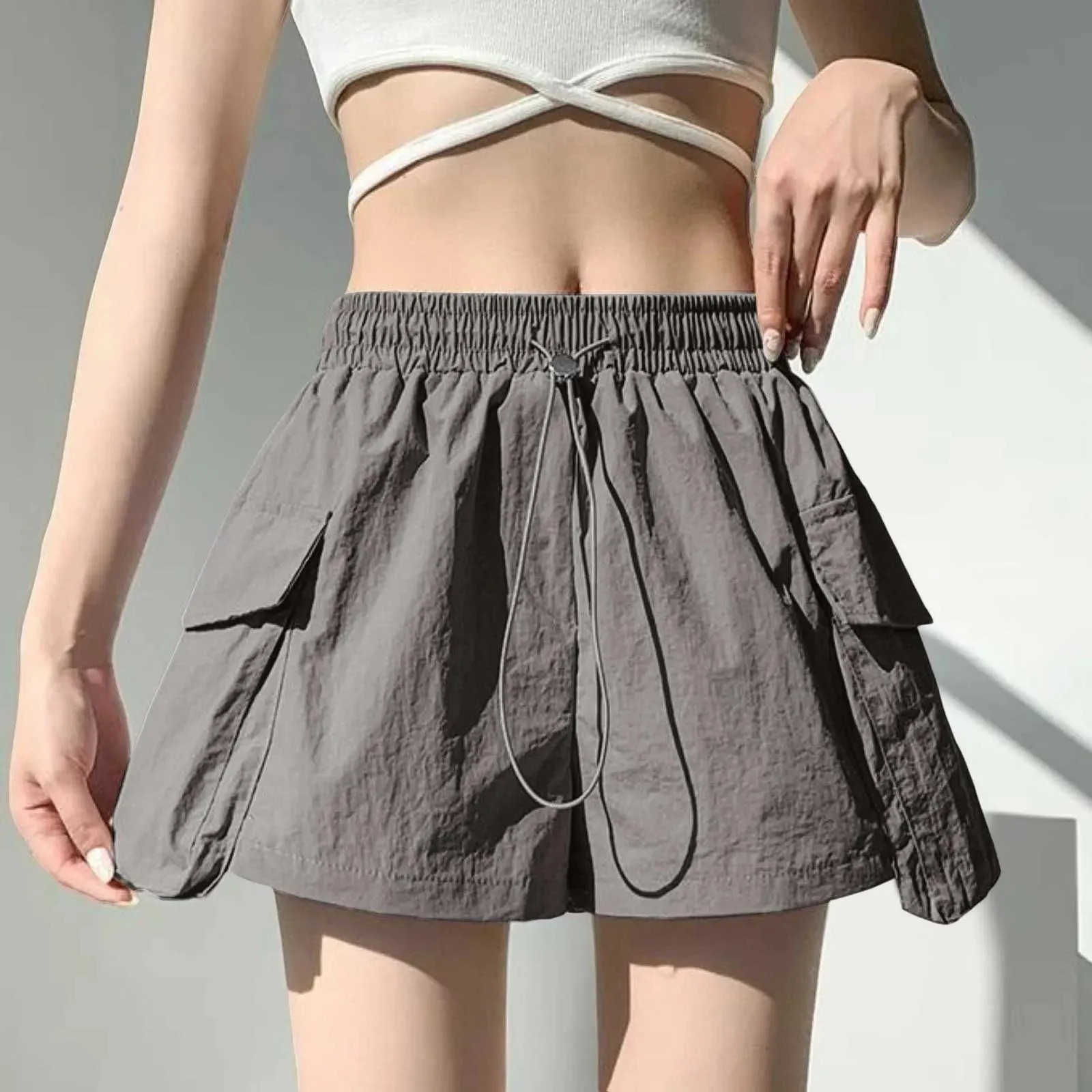 Knee Cargo Shorts 2024 New Vintage Casual Women Loose Wide Leg Pockets Shorts