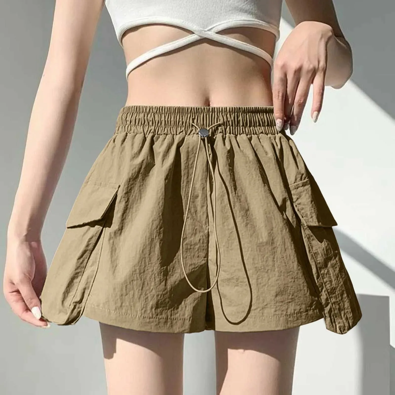 Knee Cargo Shorts 2024 New Vintage Casual Women Loose Wide Leg Pockets Shorts