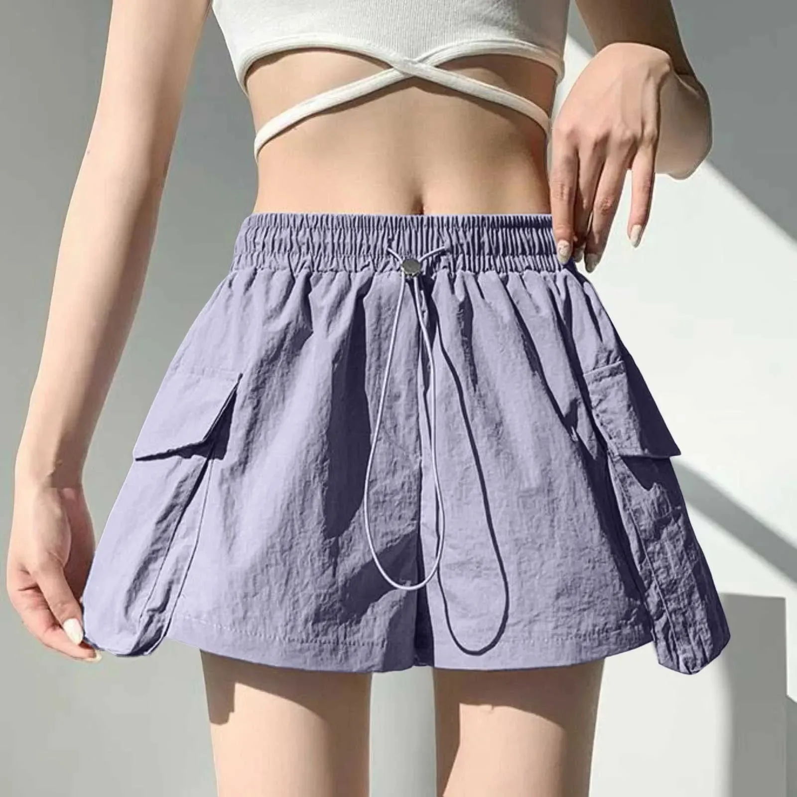 Knee Cargo Shorts 2024 New Vintage Casual Women Loose Wide Leg Pockets Shorts