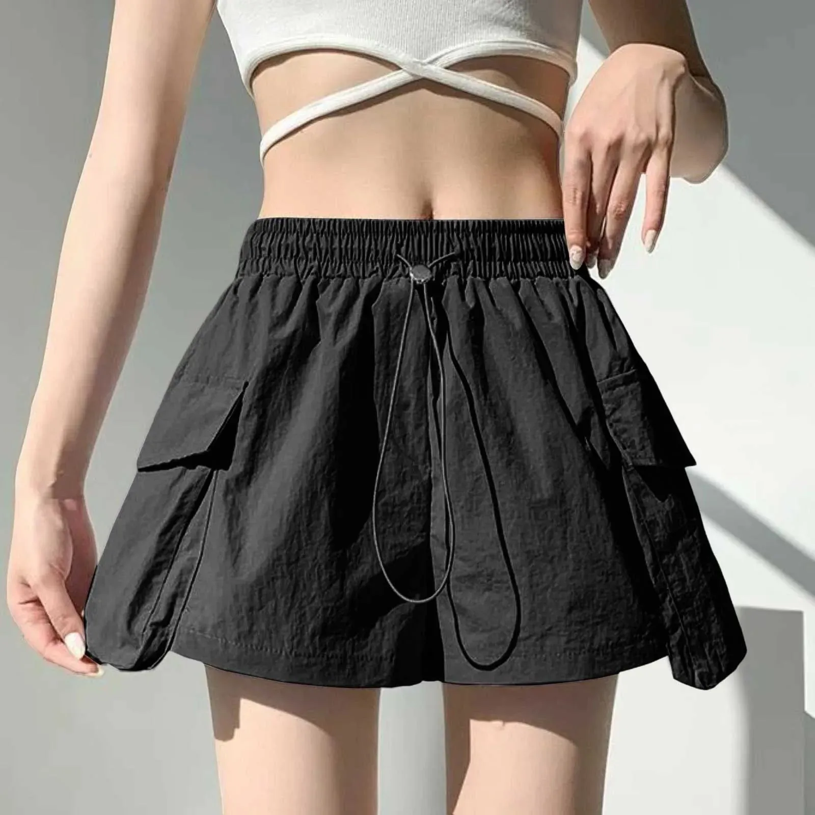 Knee Cargo Shorts 2024 New Vintage Casual Women Loose Wide Leg Pockets Shorts