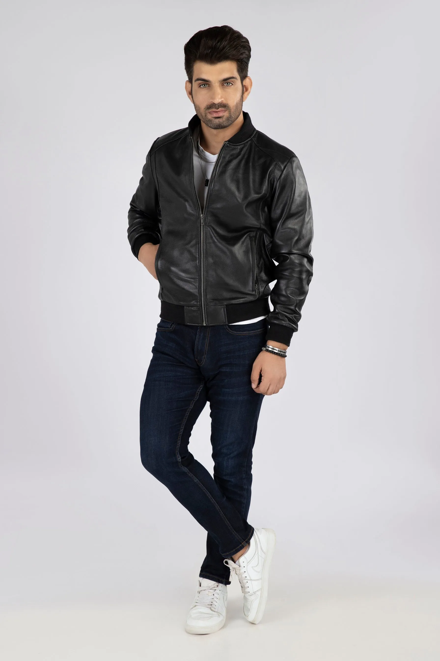 Mens Salem Leather Casual Lambskin Bomber Jacket