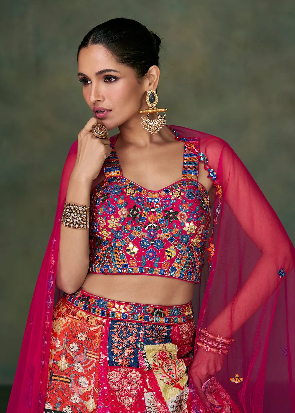 Multicolor Crop Top Style Pure Silk Wedding Lehenga Choli