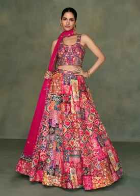 Multicolor Crop Top Style Pure Silk Wedding Lehenga Choli