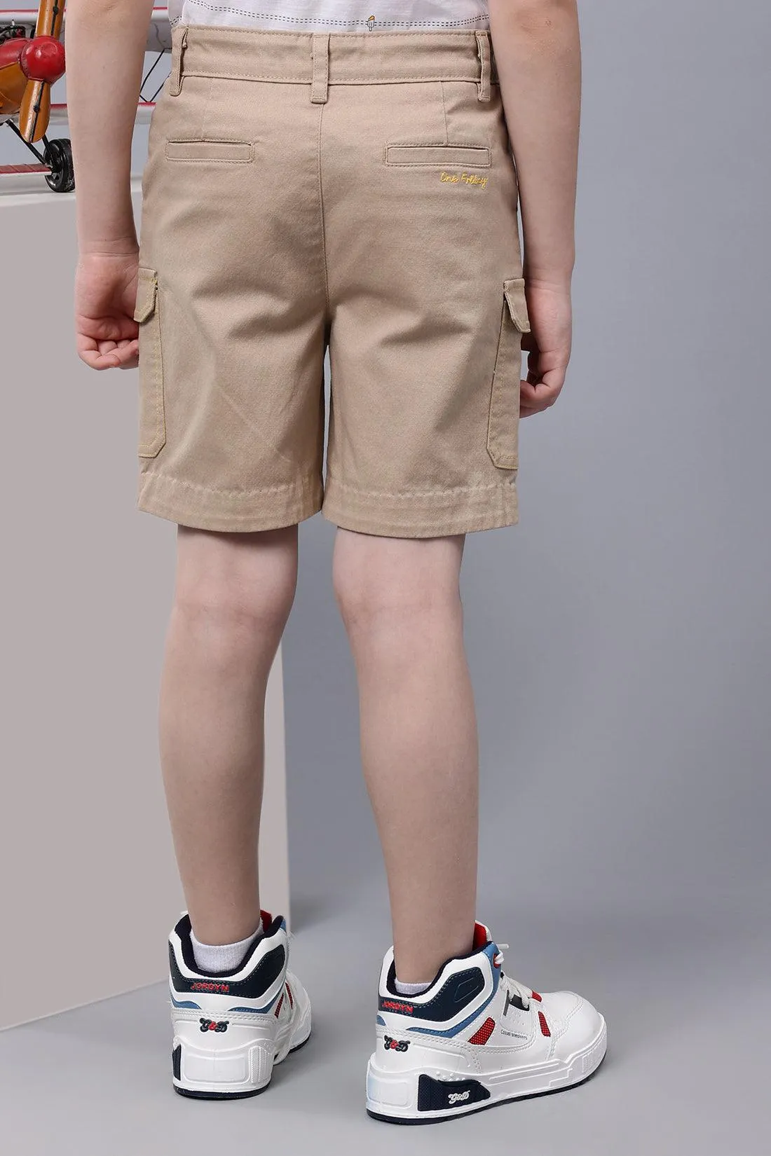 One Friday Boys Beige Cotton Shorts with flapped cargo pockets