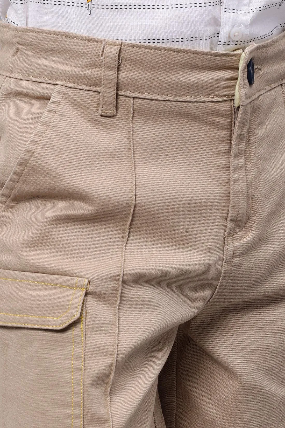 One Friday Boys Beige Cotton Shorts with flapped cargo pockets