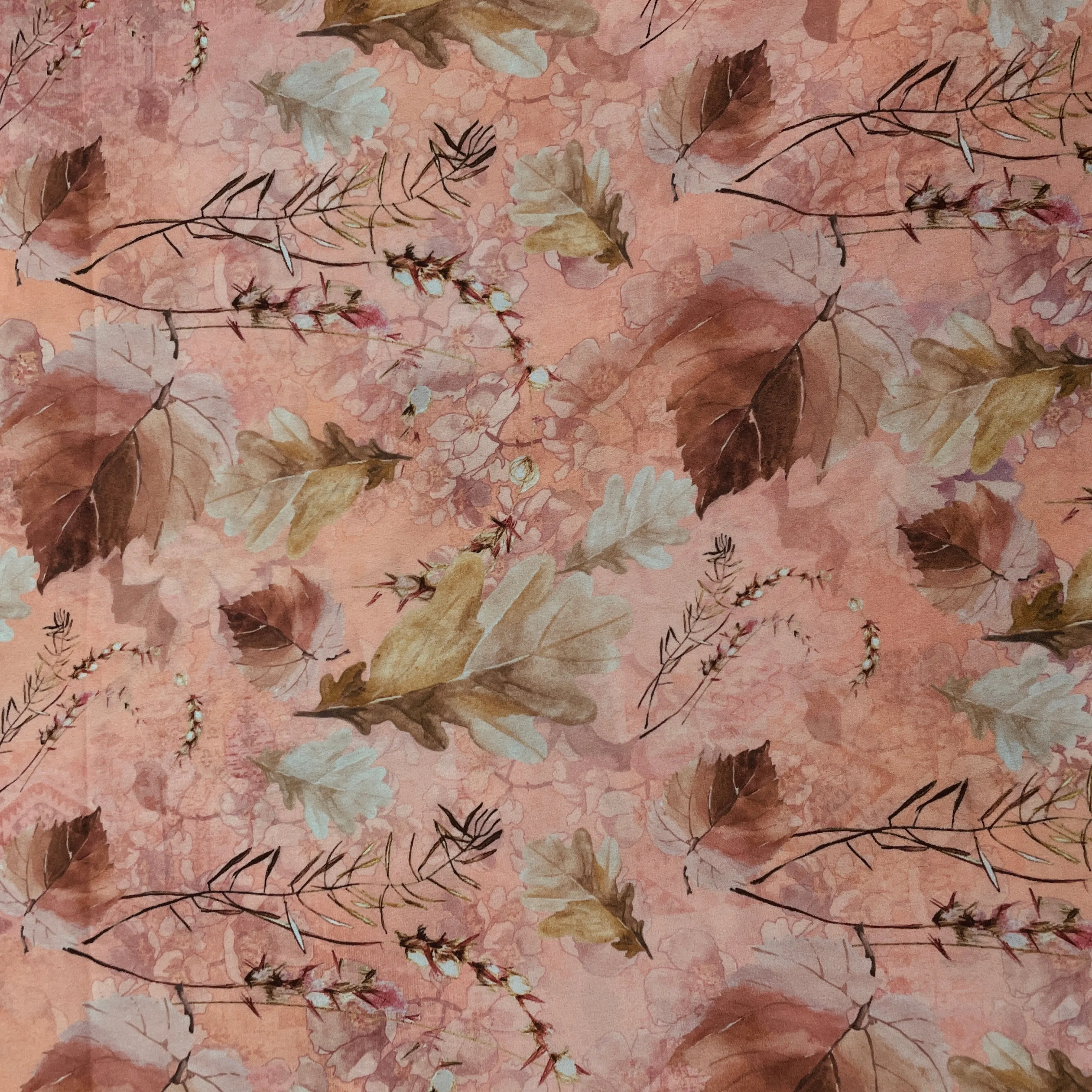 Orange Cream Floral Print Georgette Fabric