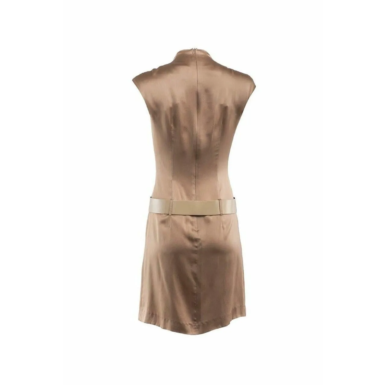 Paco Rabanne Silk Mock Neck Belted Mini Dress