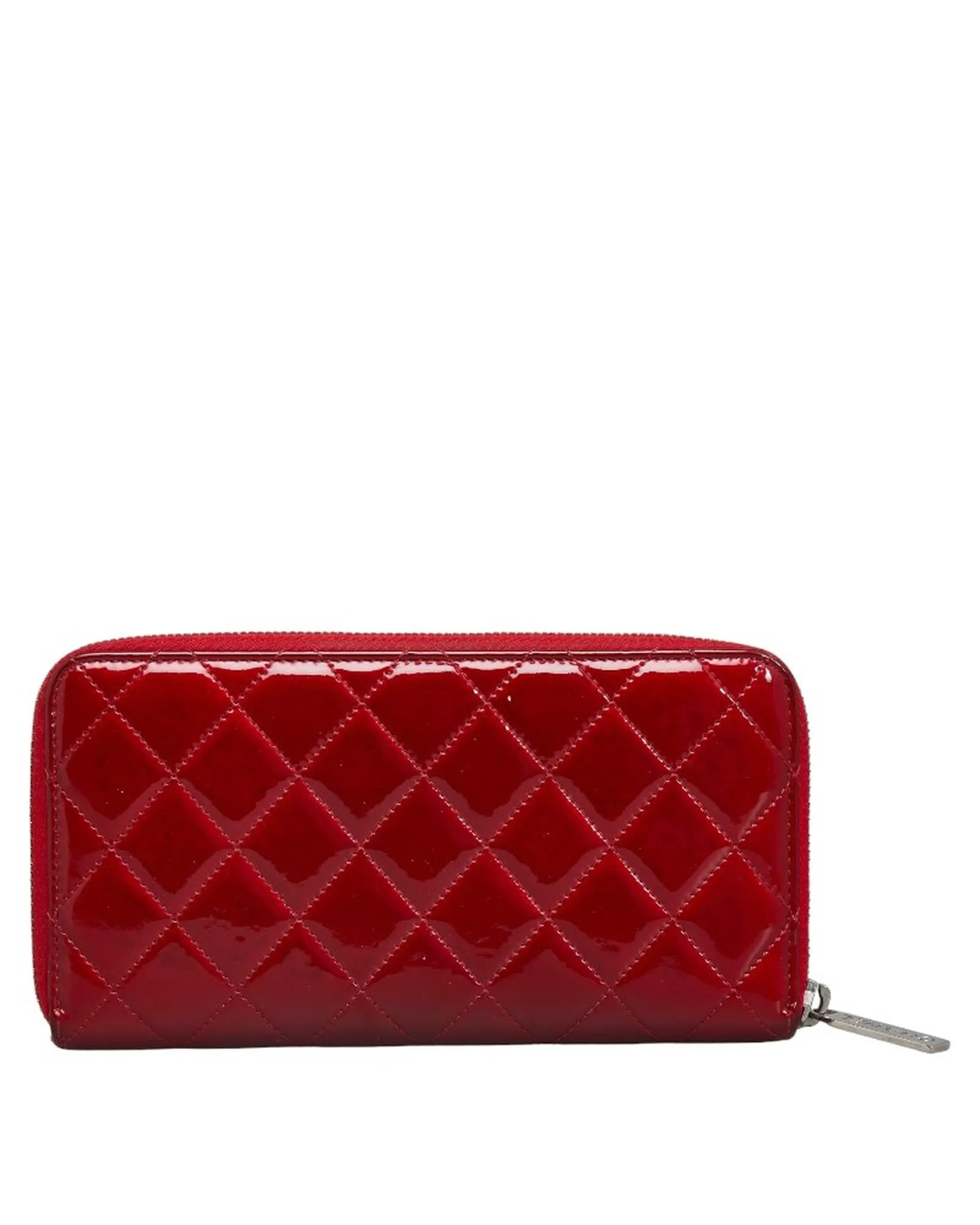 Red Patent Matelasse Zip Around Wallet in Excellent Condition