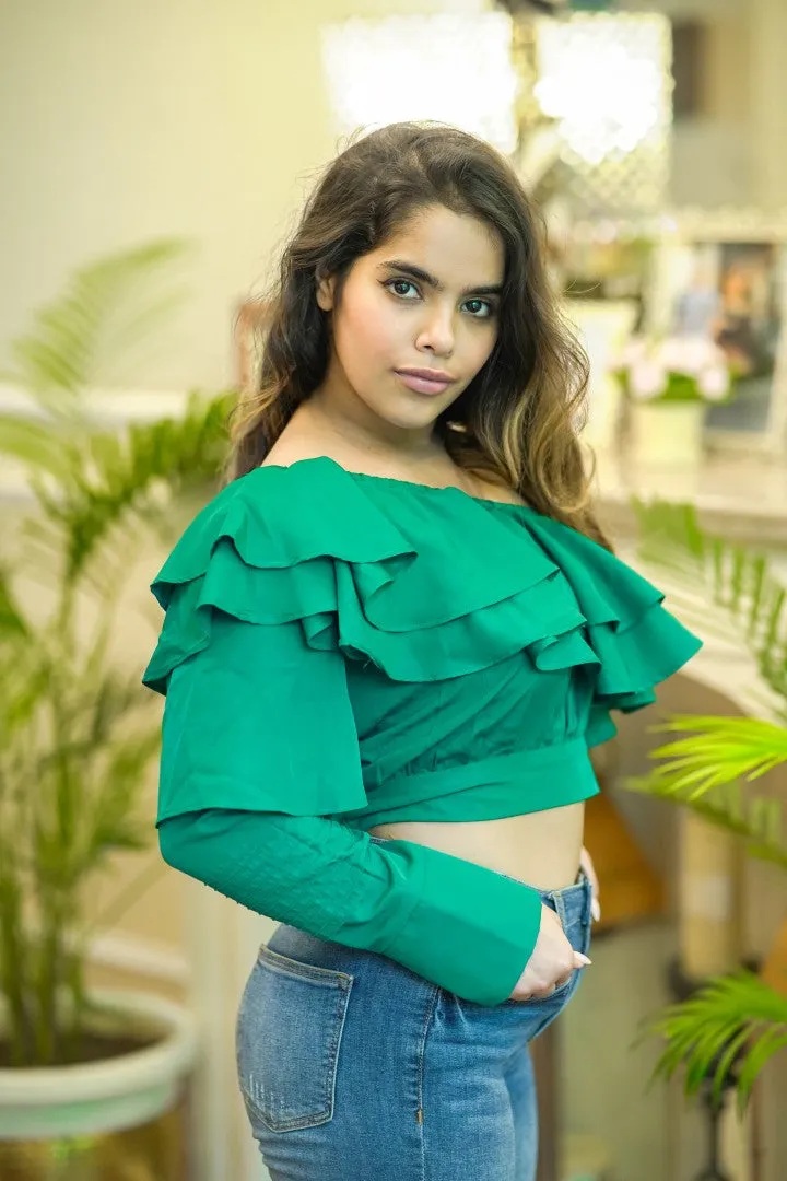 RUFFLE ROMANCE GREEN TOP