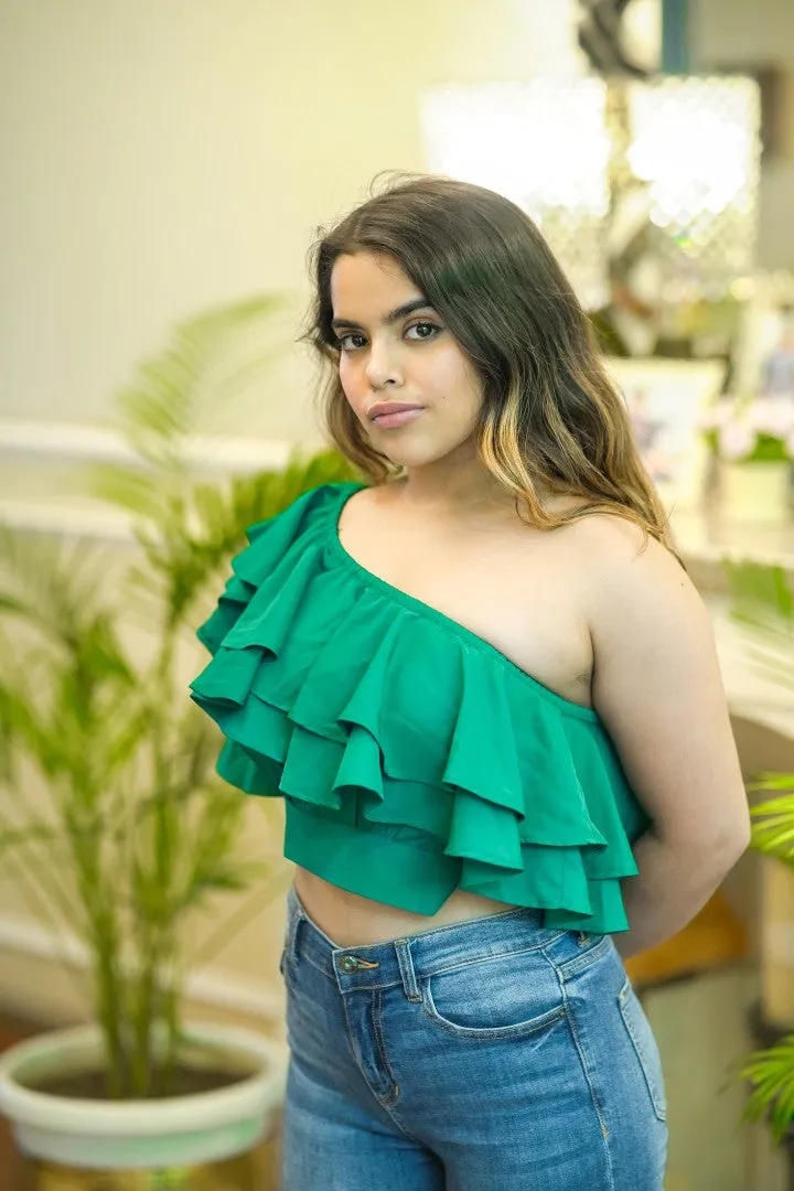 RUFFLE ROMANCE GREEN TOP