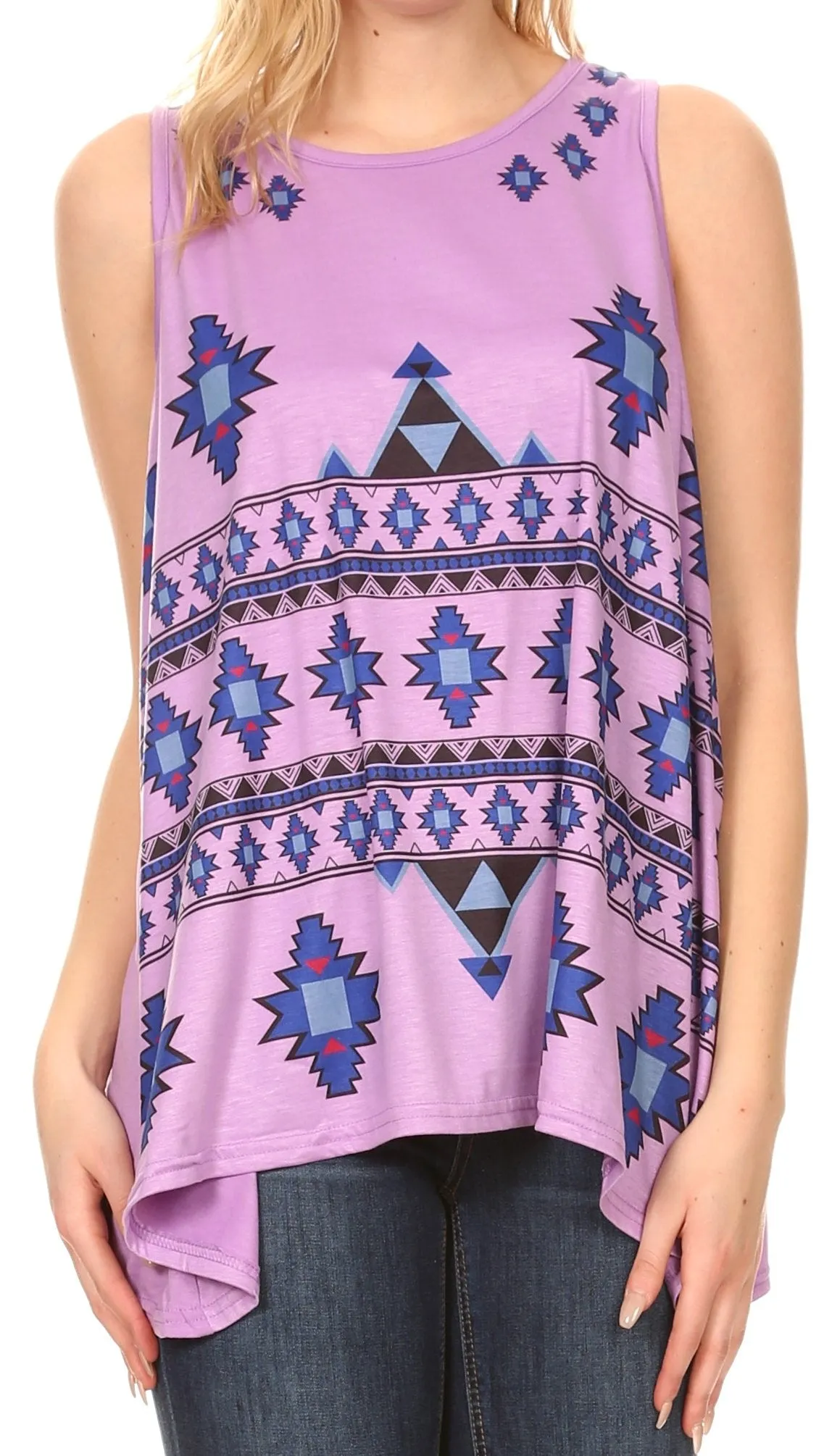 Sakkas Juliana Womens Summer Sleeveless Tank Top Printed Dashiki Jersey Knit