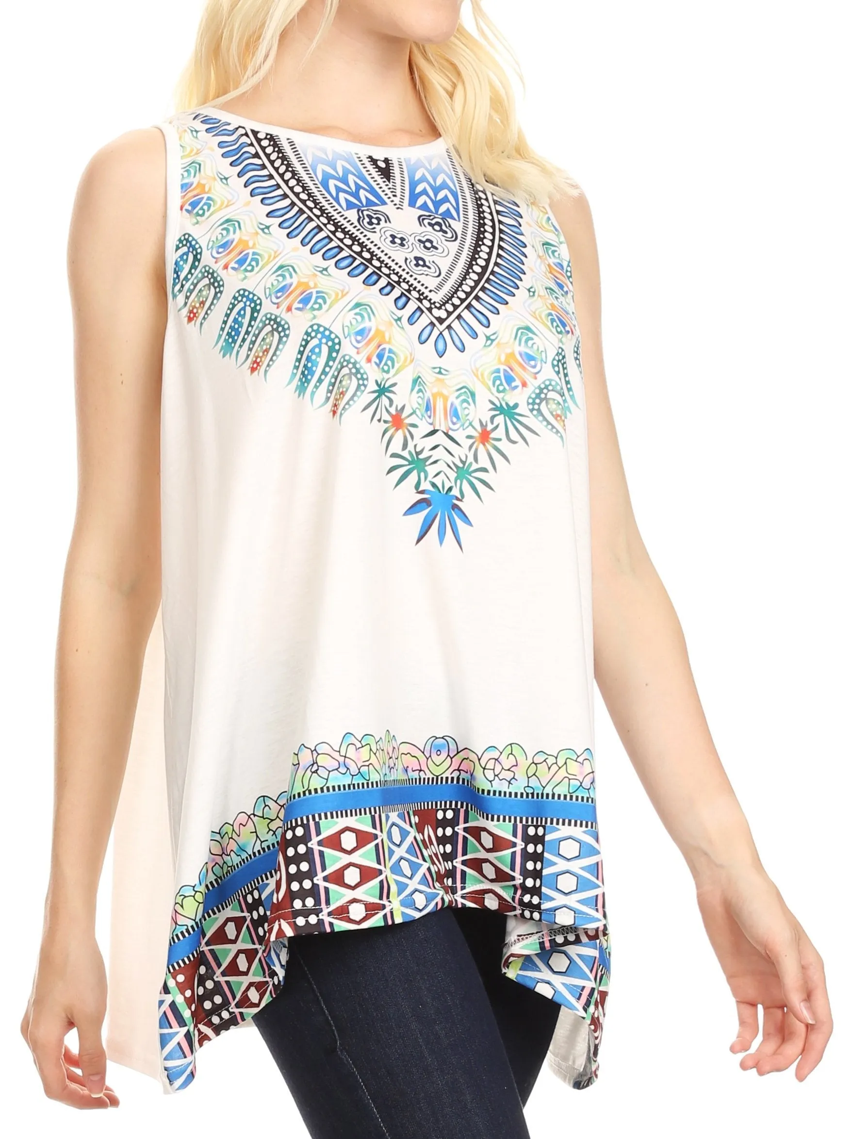 Sakkas Juliana Womens Summer Sleeveless Tank Top Printed Dashiki Jersey Knit