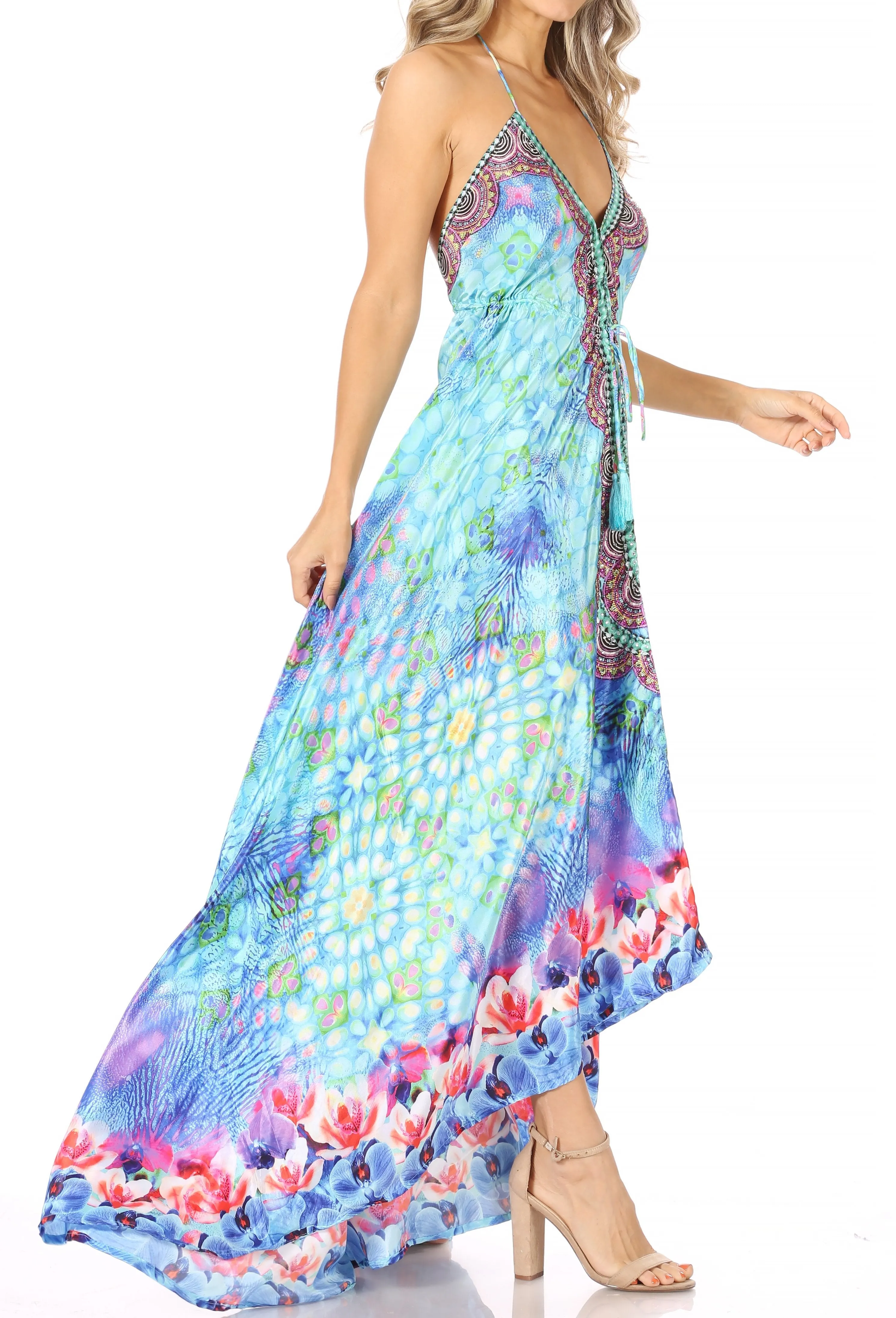 Sakkas Lizi Womens Maxi High-low Halter Handkerchief Long Dress Beach Party