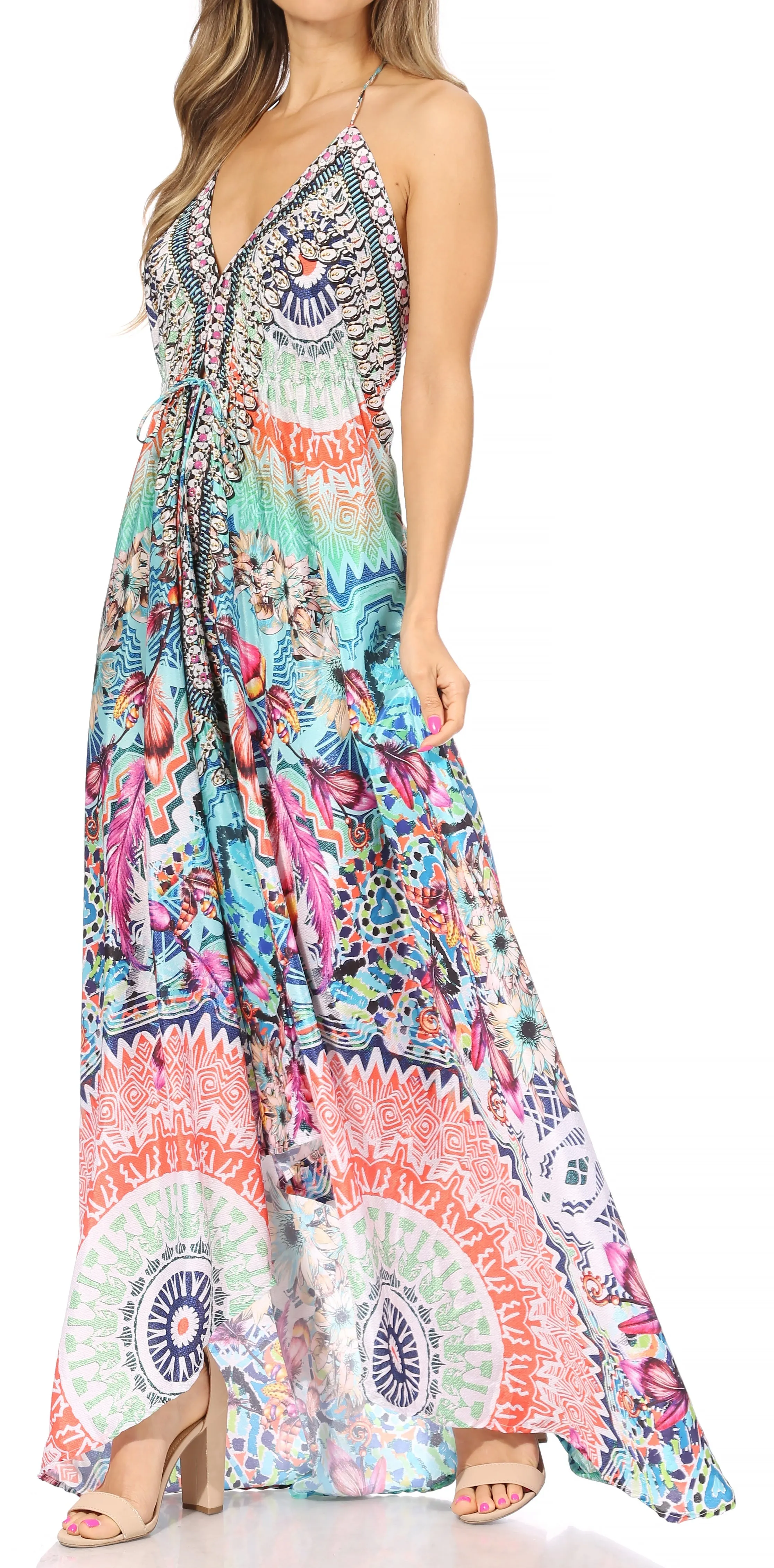 Sakkas Lizi Womens Maxi High-low Halter Handkerchief Long Dress Beach Party