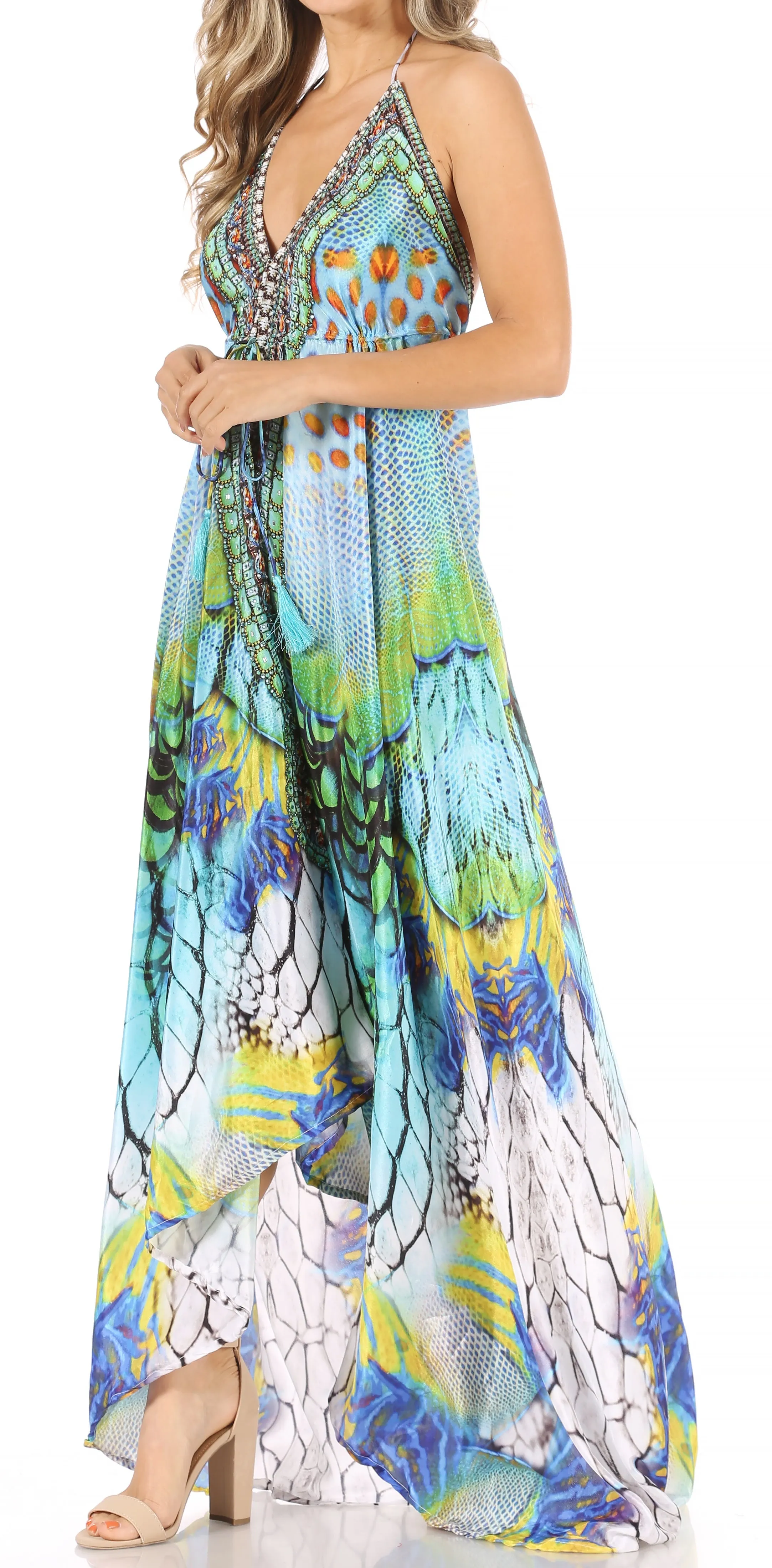 Sakkas Lizi Womens Maxi High-low Halter Handkerchief Long Dress Beach Party