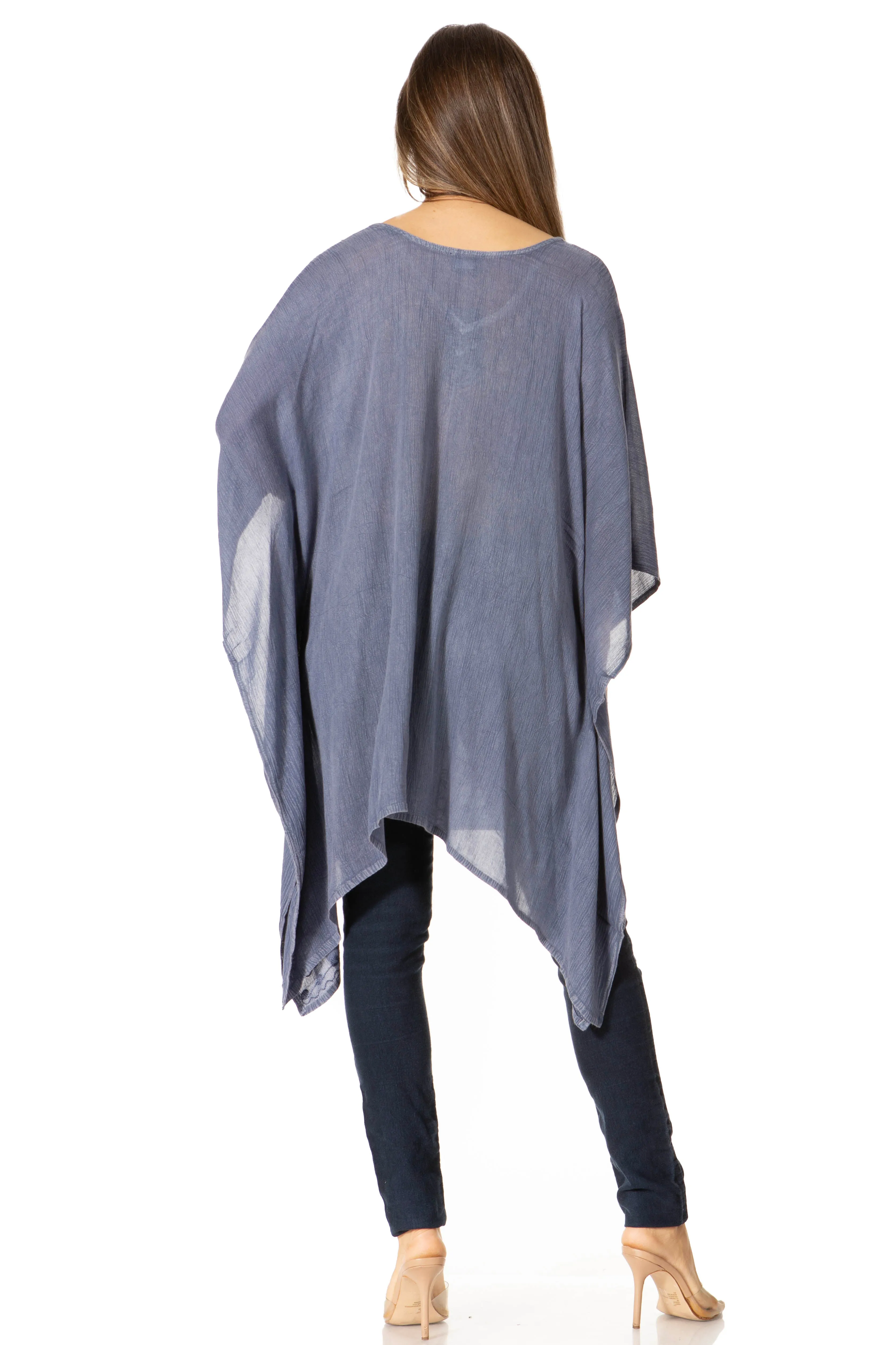 Sakkas Regina Women's Lightweight Stonewashed Poncho Top Blouse Caftan Cover up