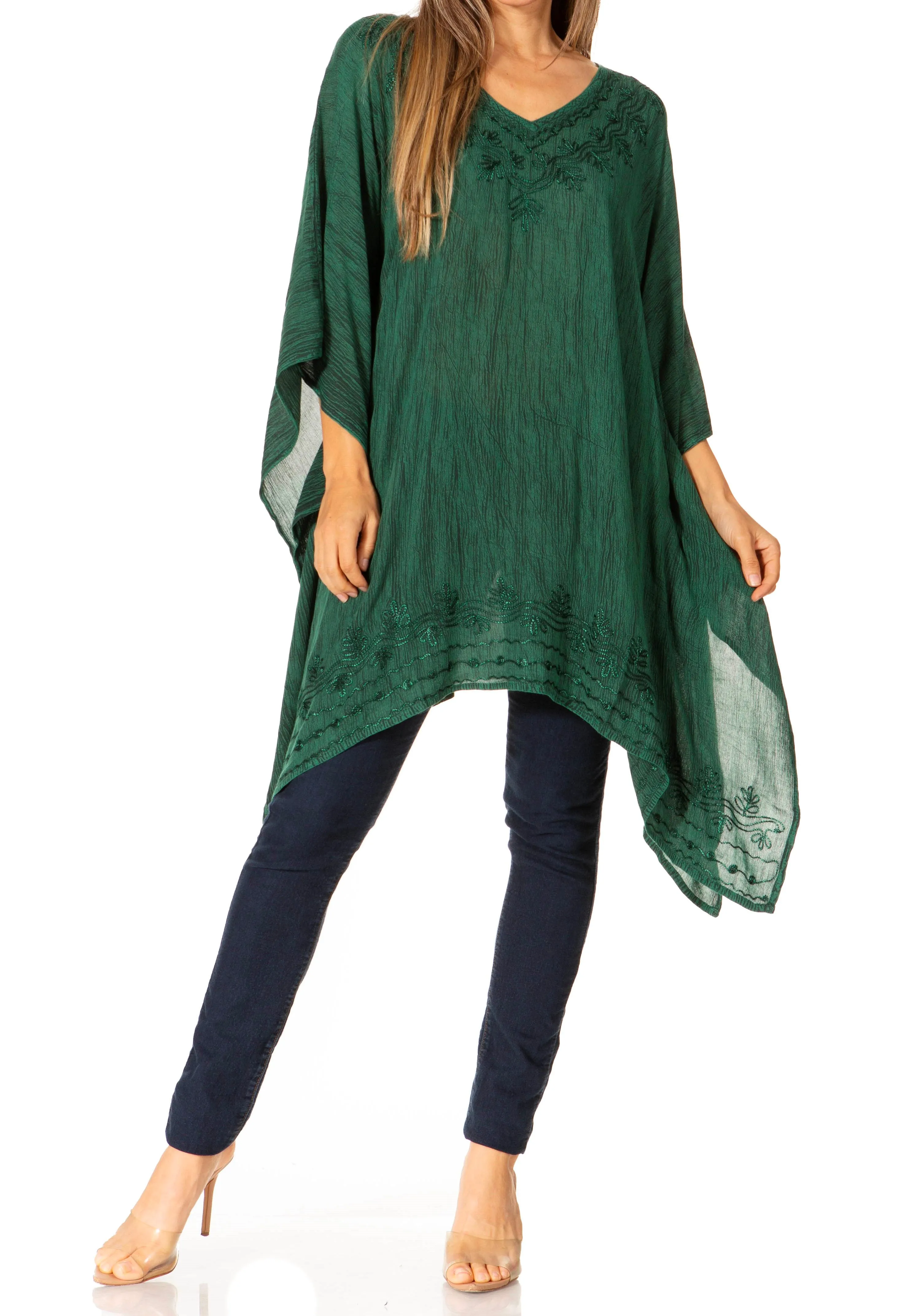 Sakkas Regina Women's Lightweight Stonewashed Poncho Top Blouse Caftan Cover up