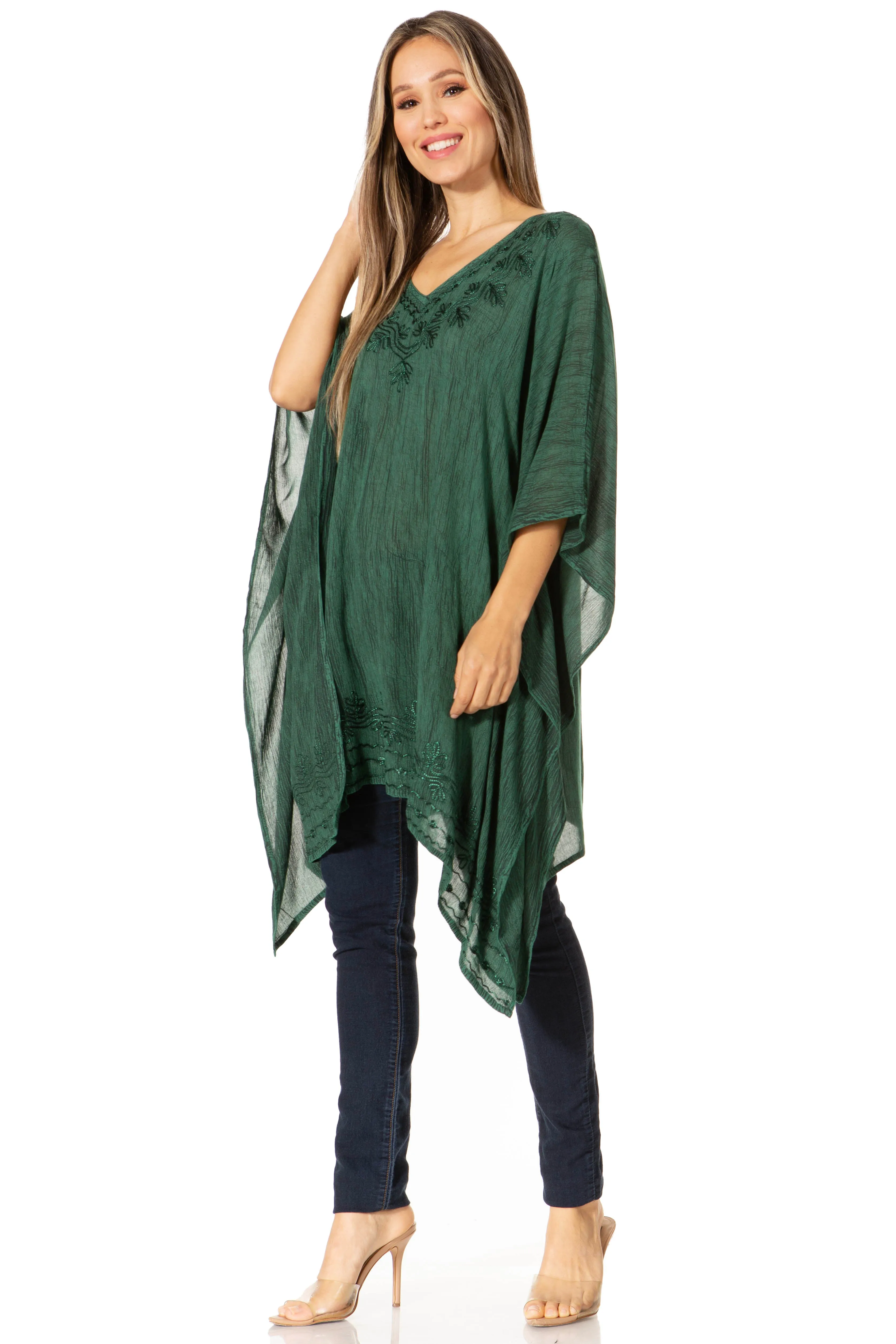 Sakkas Regina Women's Lightweight Stonewashed Poncho Top Blouse Caftan Cover up