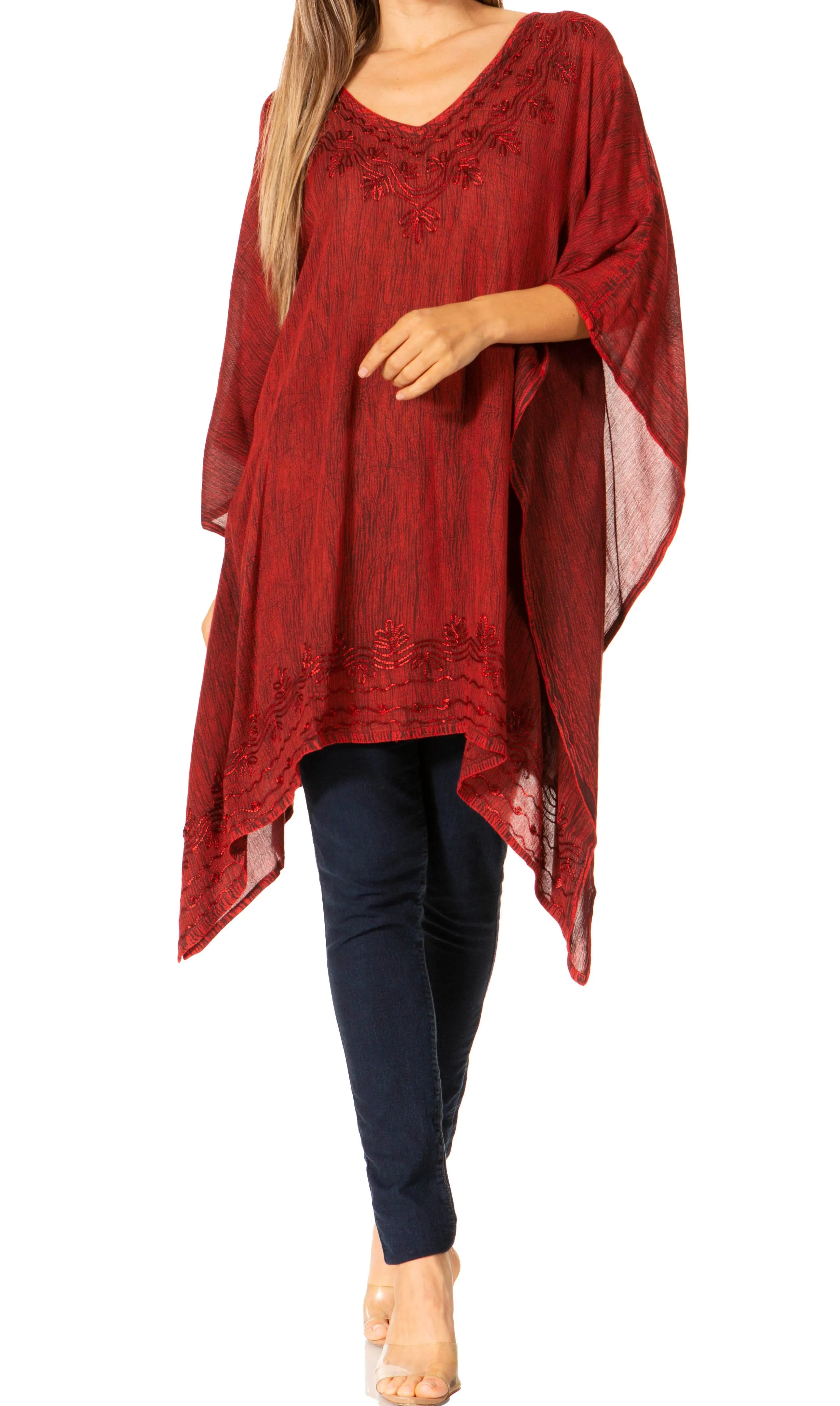 Sakkas Regina Women's Lightweight Stonewashed Poncho Top Blouse Caftan Cover up