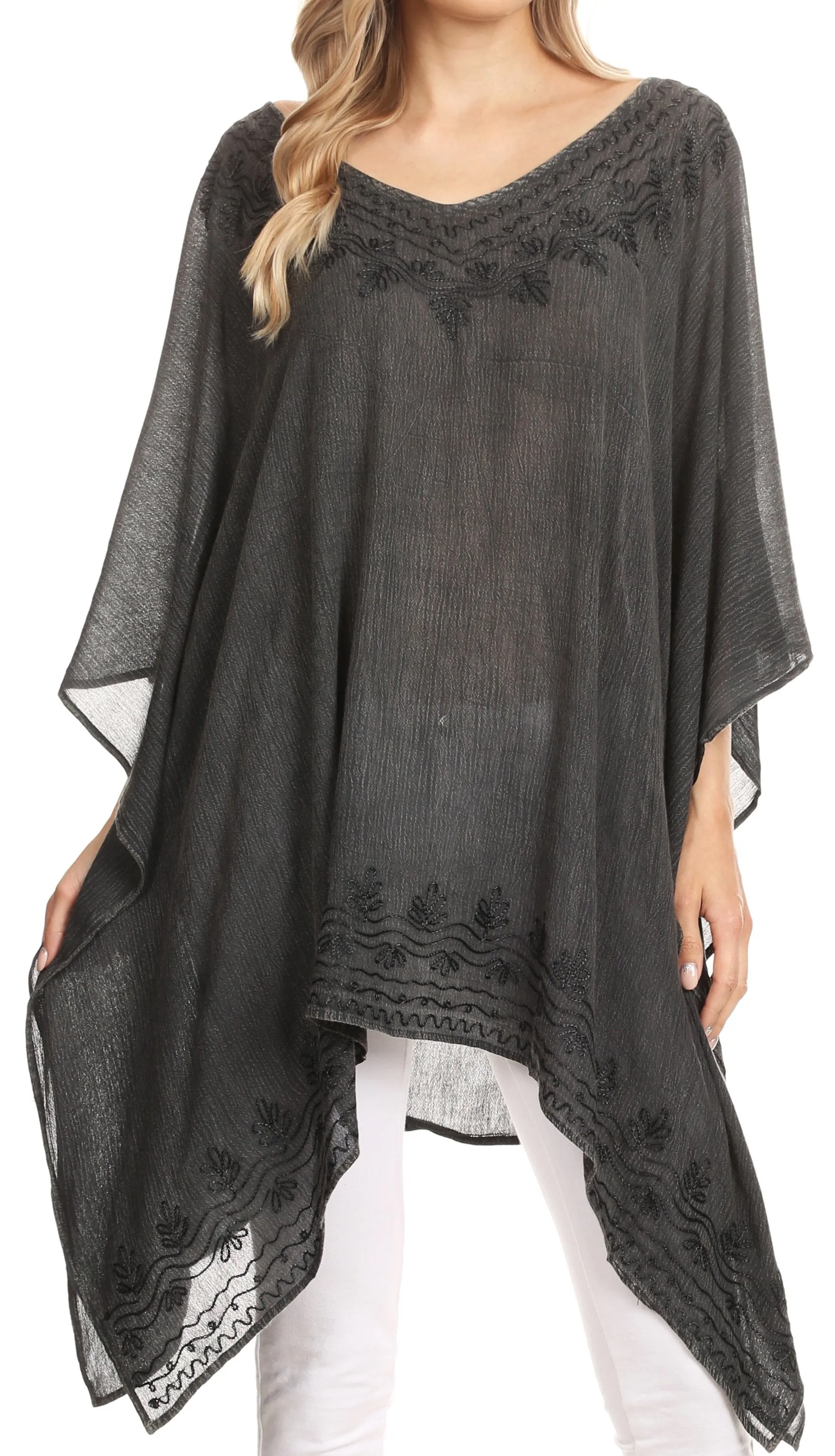 Sakkas Regina Women's Lightweight Stonewashed Poncho Top Blouse Caftan Cover up