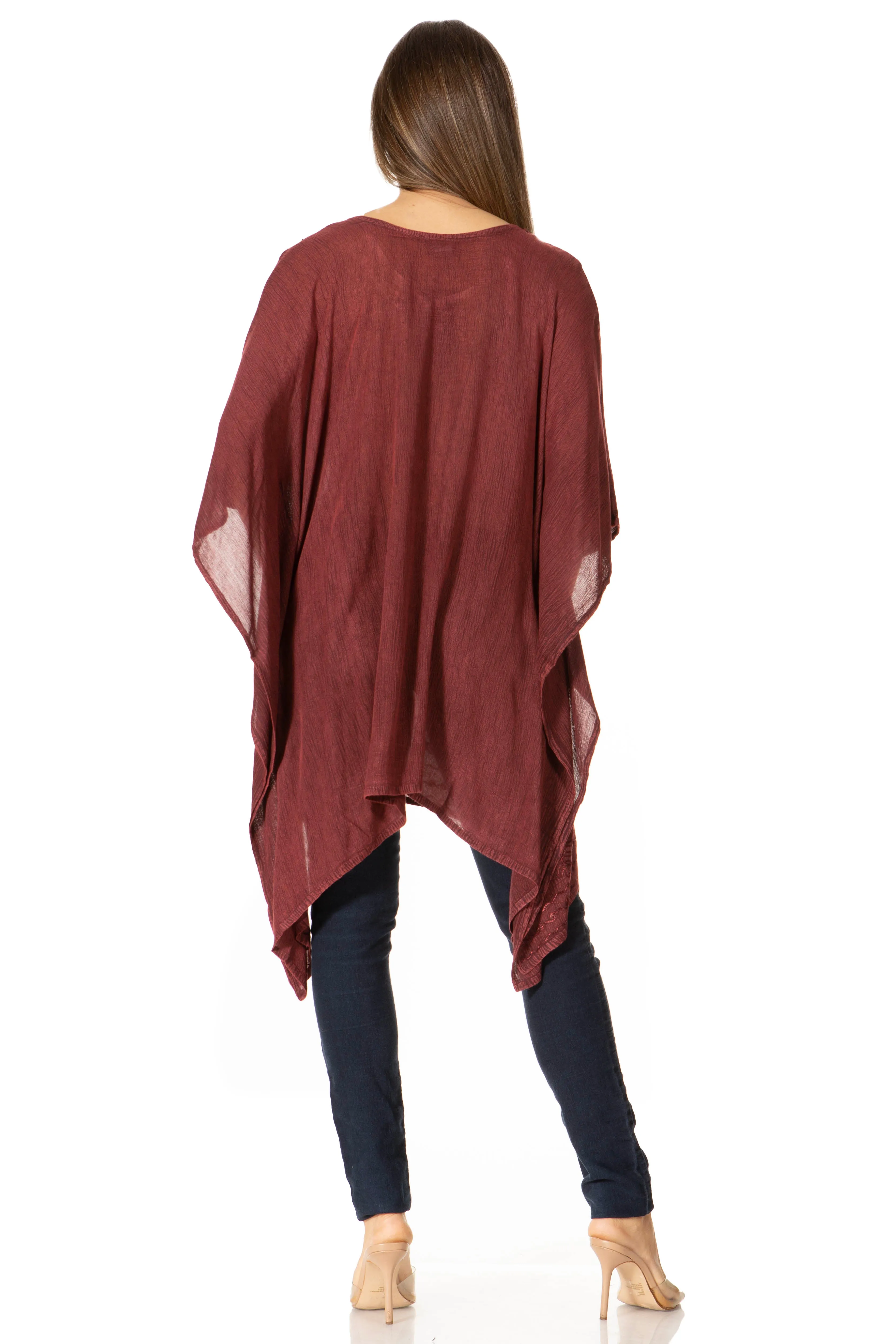 Sakkas Regina Women's Lightweight Stonewashed Poncho Top Blouse Caftan Cover up