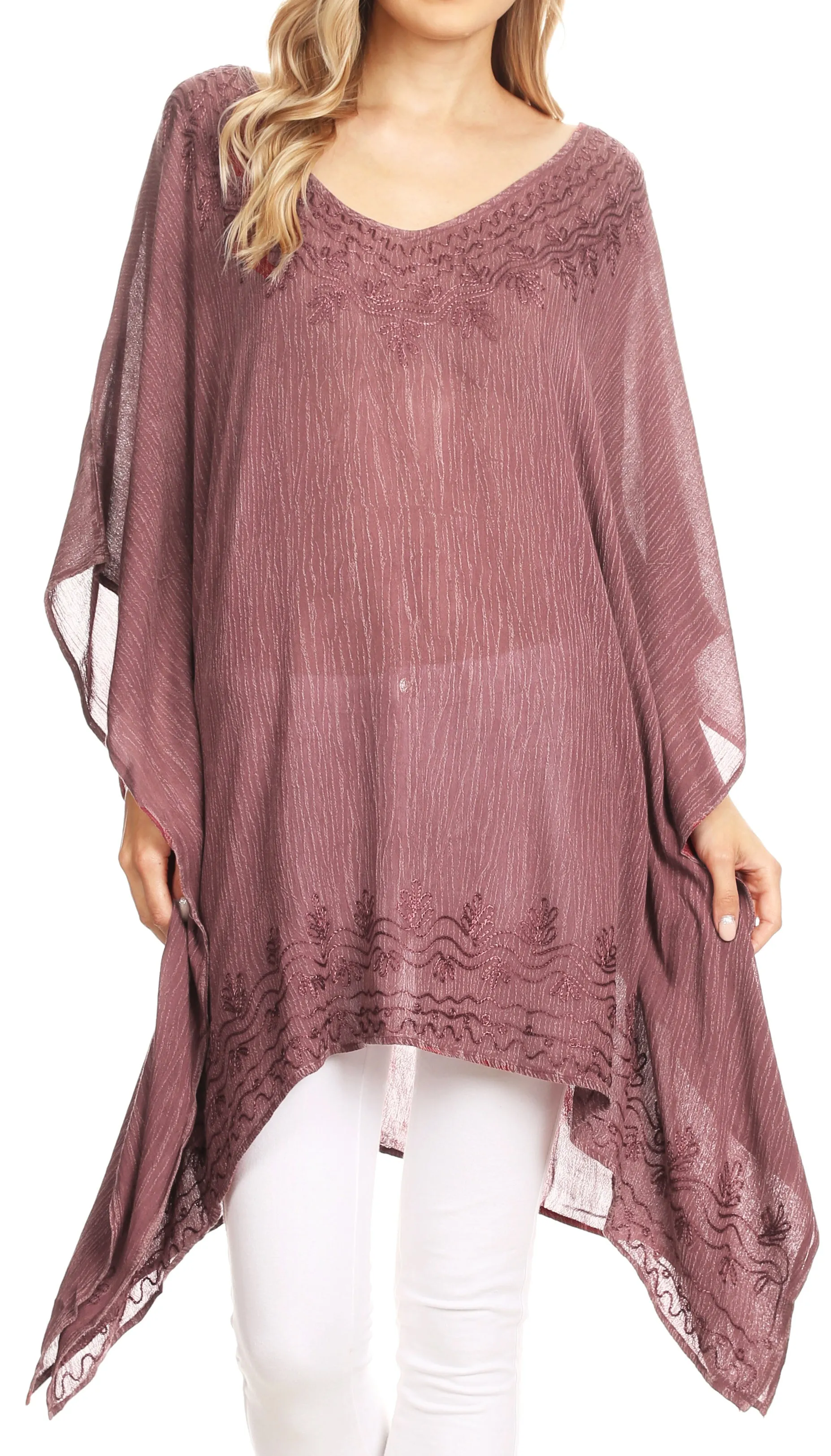 Sakkas Regina Women's Lightweight Stonewashed Poncho Top Blouse Caftan Cover up