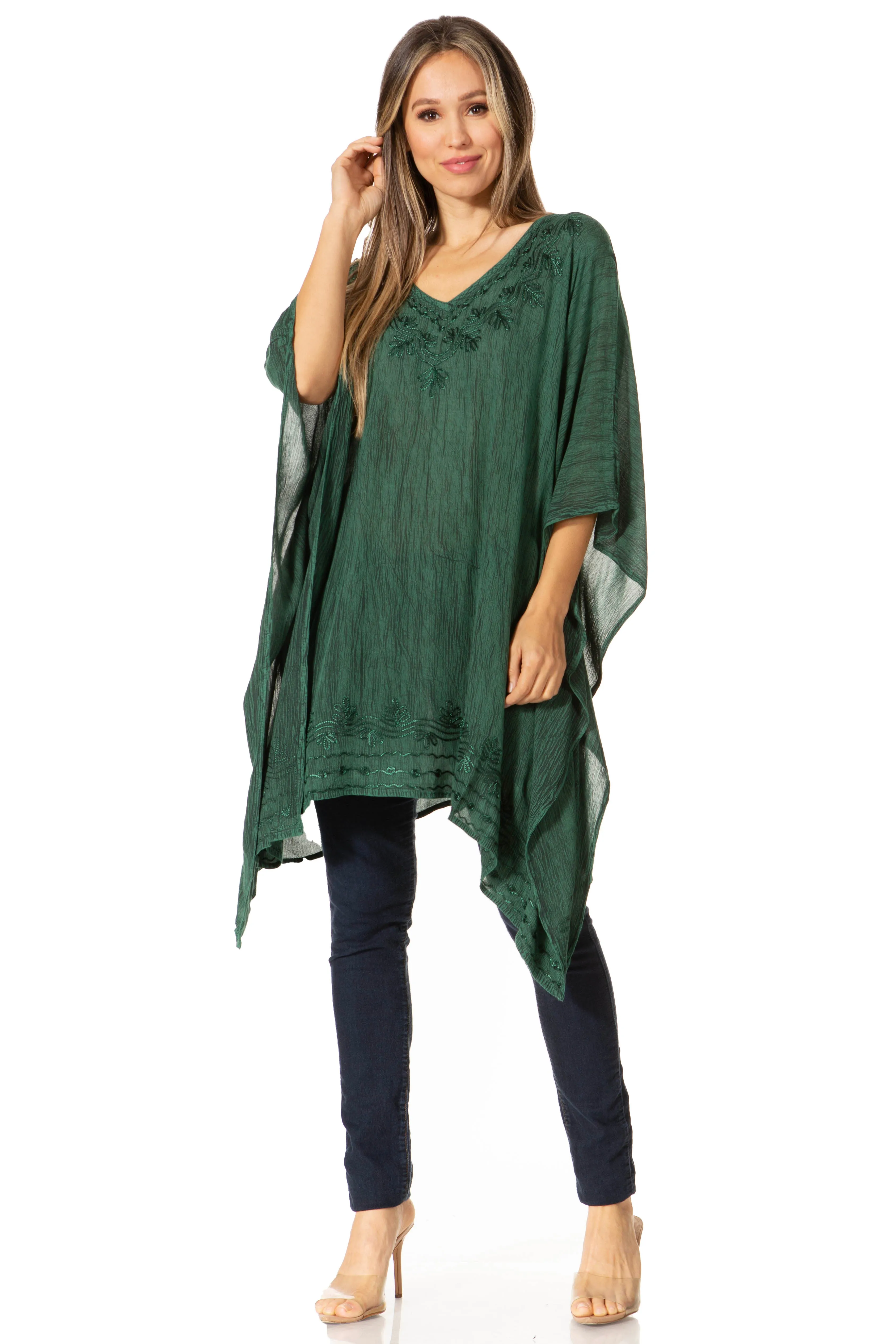 Sakkas Regina Women's Lightweight Stonewashed Poncho Top Blouse Caftan Cover up